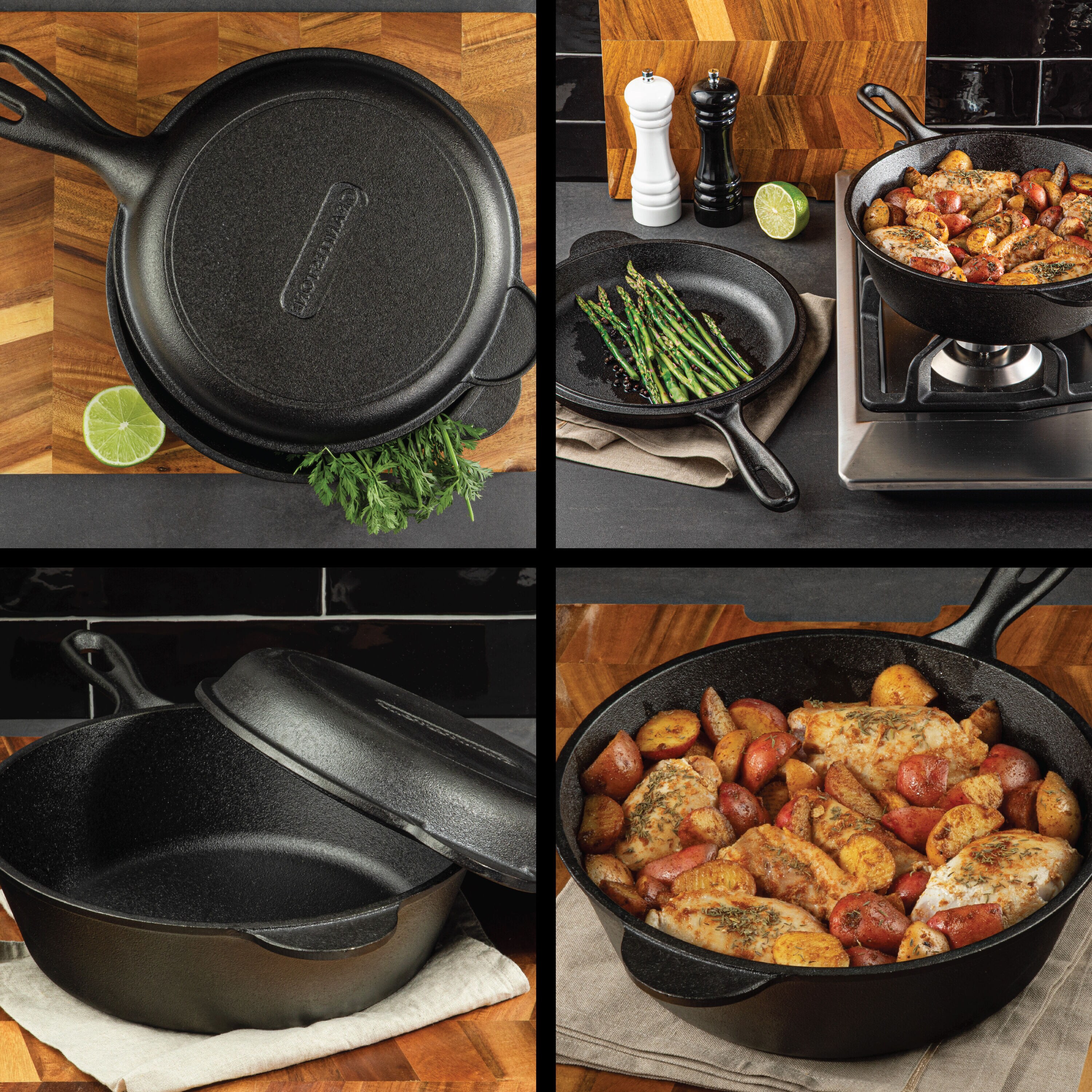 Granitestone 12 in. Pre-Seasoned Cast Iron Skillet, Black