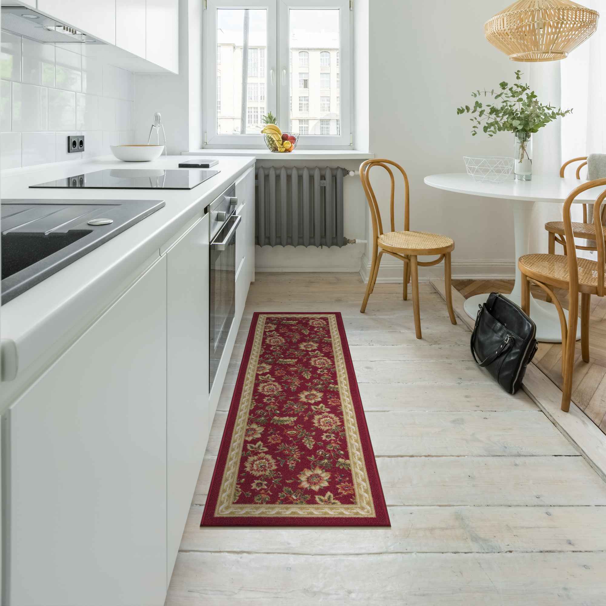 Ottomanson LVN5260-20X59 Living 2 x 5 (ft) Loomed Nylon Red Flowers Rectangular Indoor Floral/Botanical Oriental Runner rug