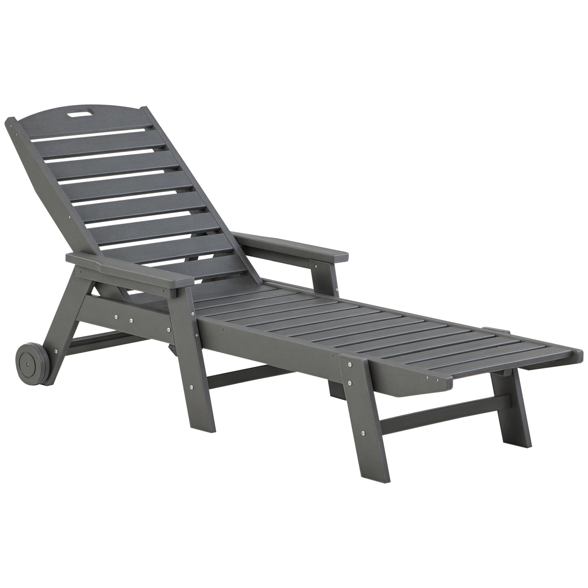Outsunny 84G-026V00LG Outdoor Chaise Lounge Chair Waterproof Pool Furniture with Reclining Adjustable Backrest  Wheels for Beach Tanning Poolside Patio Light Gray