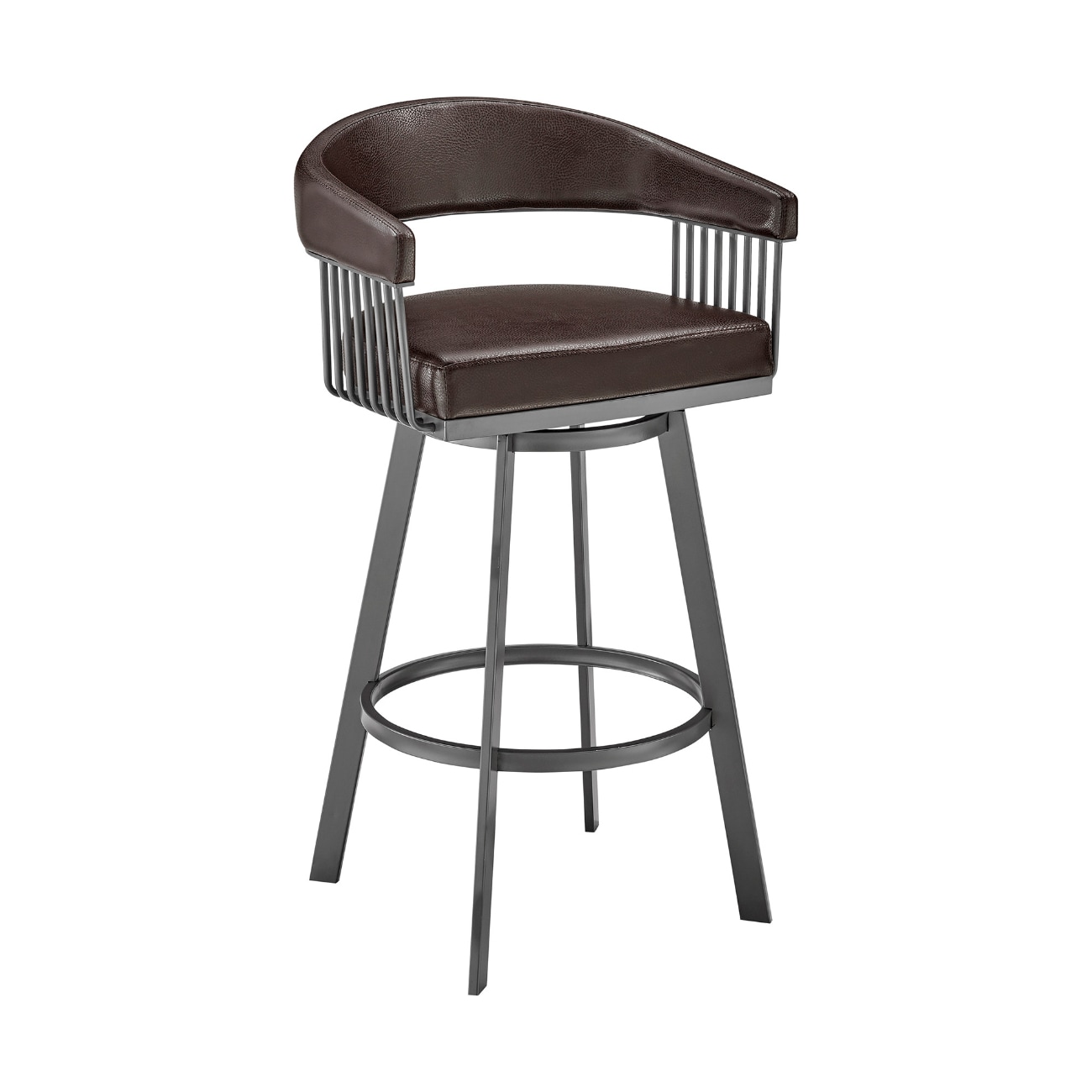 HomeRoots 4000476927 Chocolate 25-in H Counter height Upholstered Swivel Metal Back Bar Stool with Arms and Back