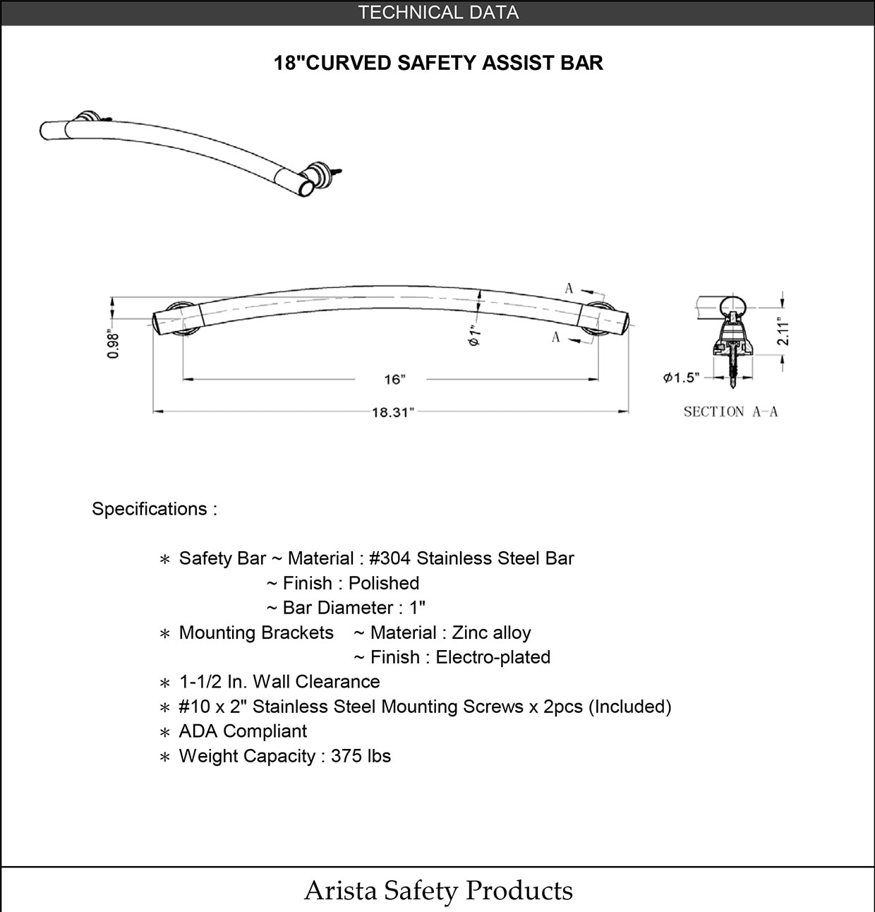 ARISTA MFA8802-18CGB-BN Grab-Bars - View #2