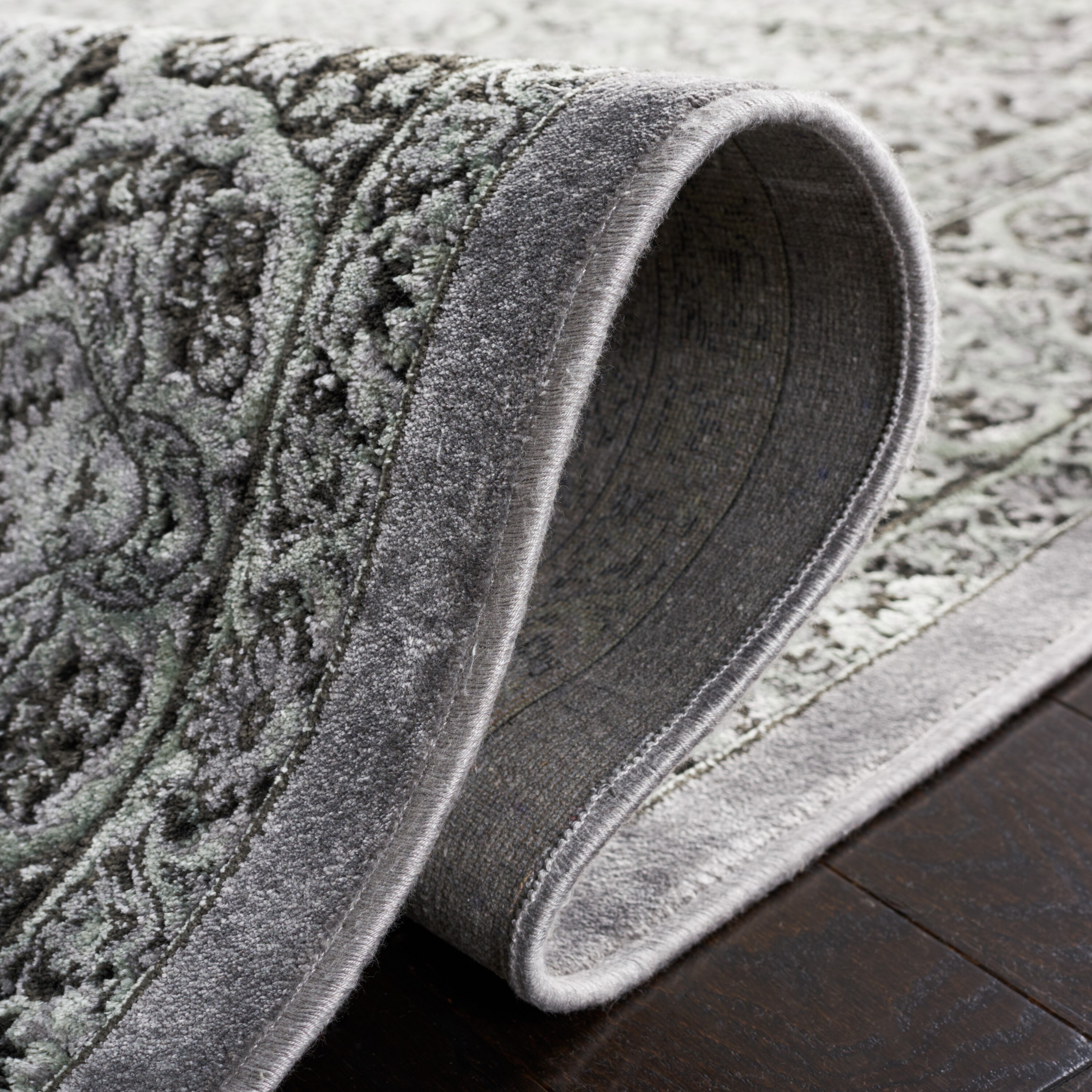 Reversible Luxe Light Grey & Anthracite Wool-Silk Blend Area Rug, 8' x 11'2"