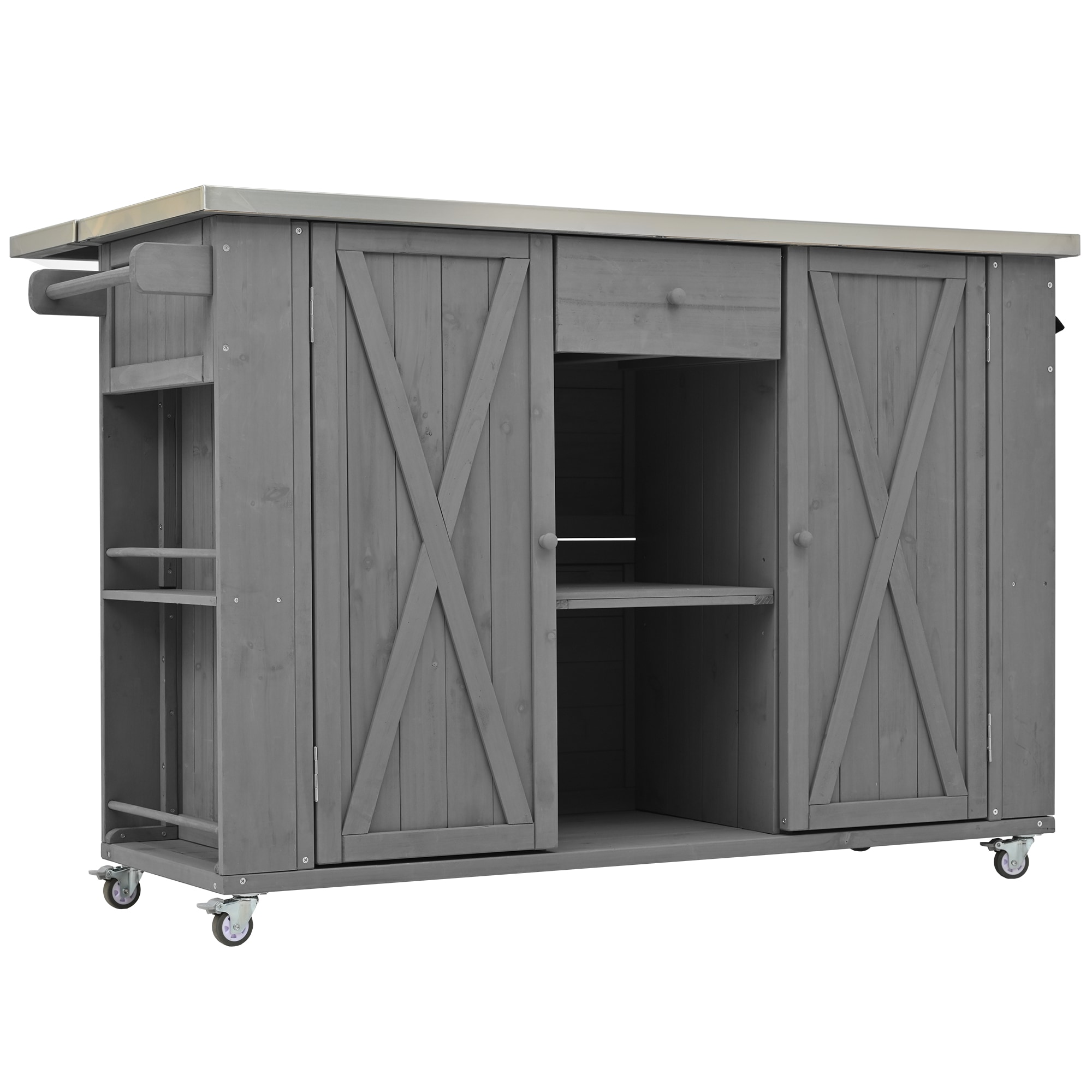 Bayfeve (Assembly Required) Outdoor Grey Fir Wood Kitchen Island with ...
