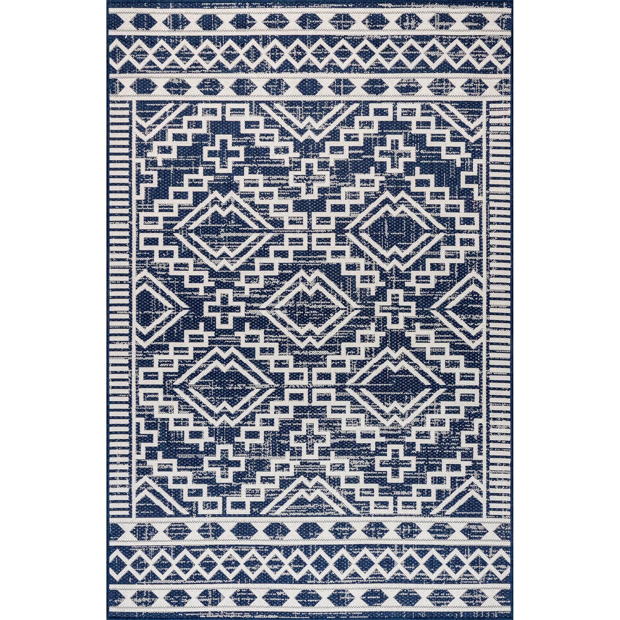 nuLOOM GBCB42B-208 Cabana 2 x 8 (ft) Loomed Polypropylene Navy Rectangular Indoor/Outdoor Geometric Runner rug