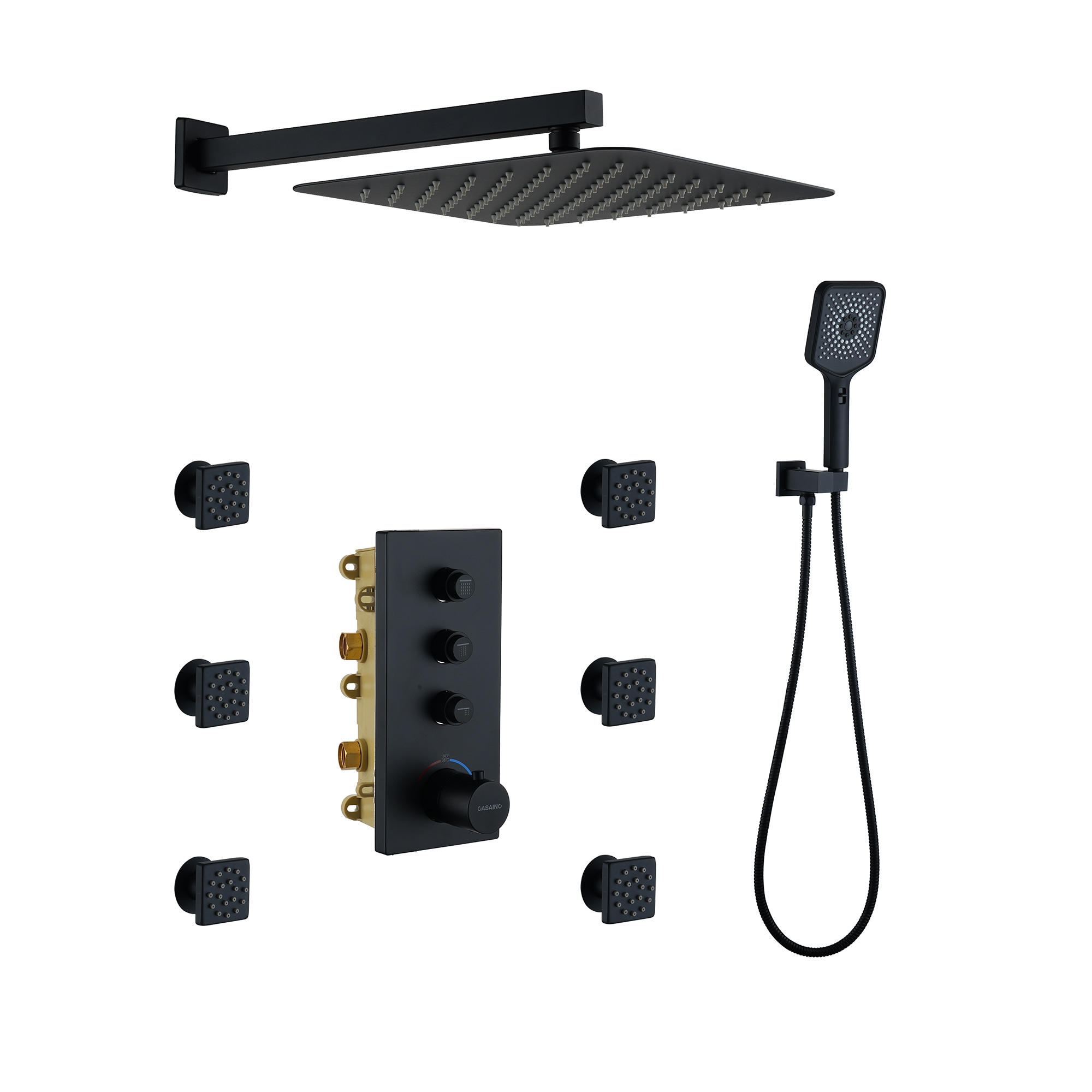 Clihome RCH-BAST8521B Matte Black 11.8-Inches Built-In Shower Faucet System with 3-way Diverter ( Thermostatic Valve Included )
