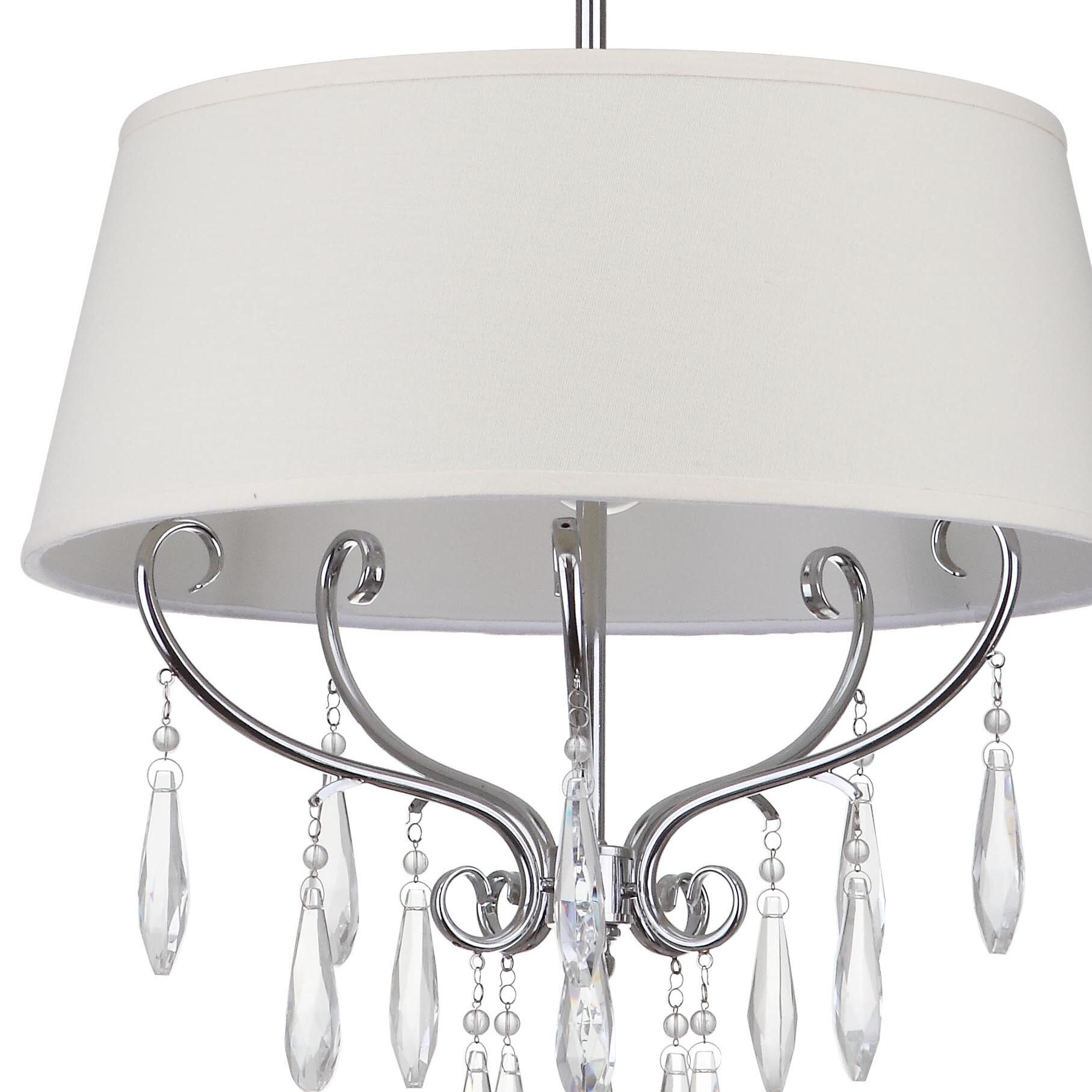 Elegant Chrome Drum Pendant with Beaded Crystals and Cotton Shade
