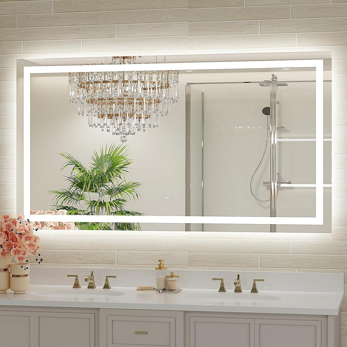 Haisijing  55x30 LED Bathroom Mirror with Lights Backlit and Front Lit Dimmable Anti-Fog Wall Mounted Vanity Mirror
