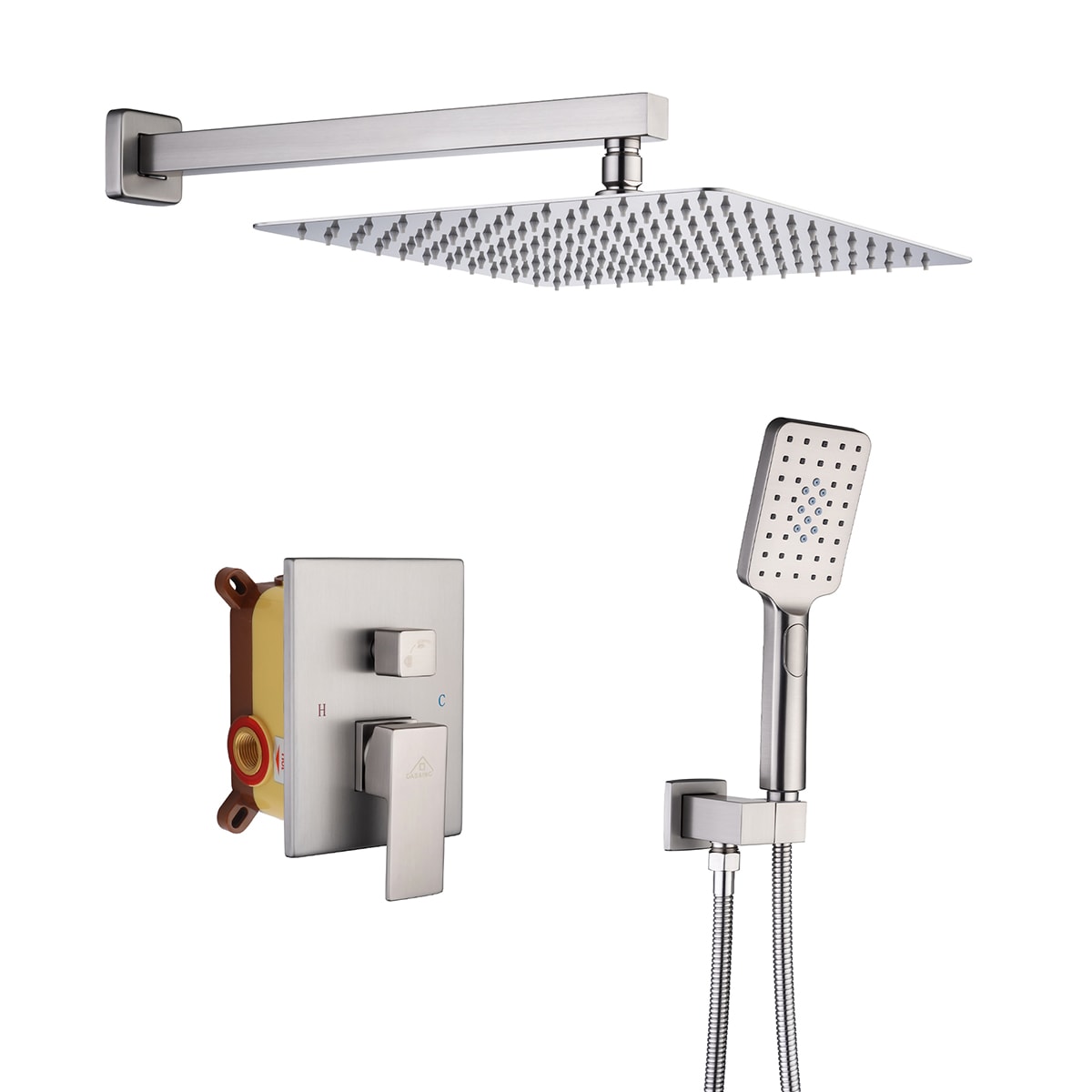 Mondawe MOEB112-12BN Brush Nickel 10-in Built-In Shower Faucet System with 2-way Diverter ( Pressure-balanced Valve Included )