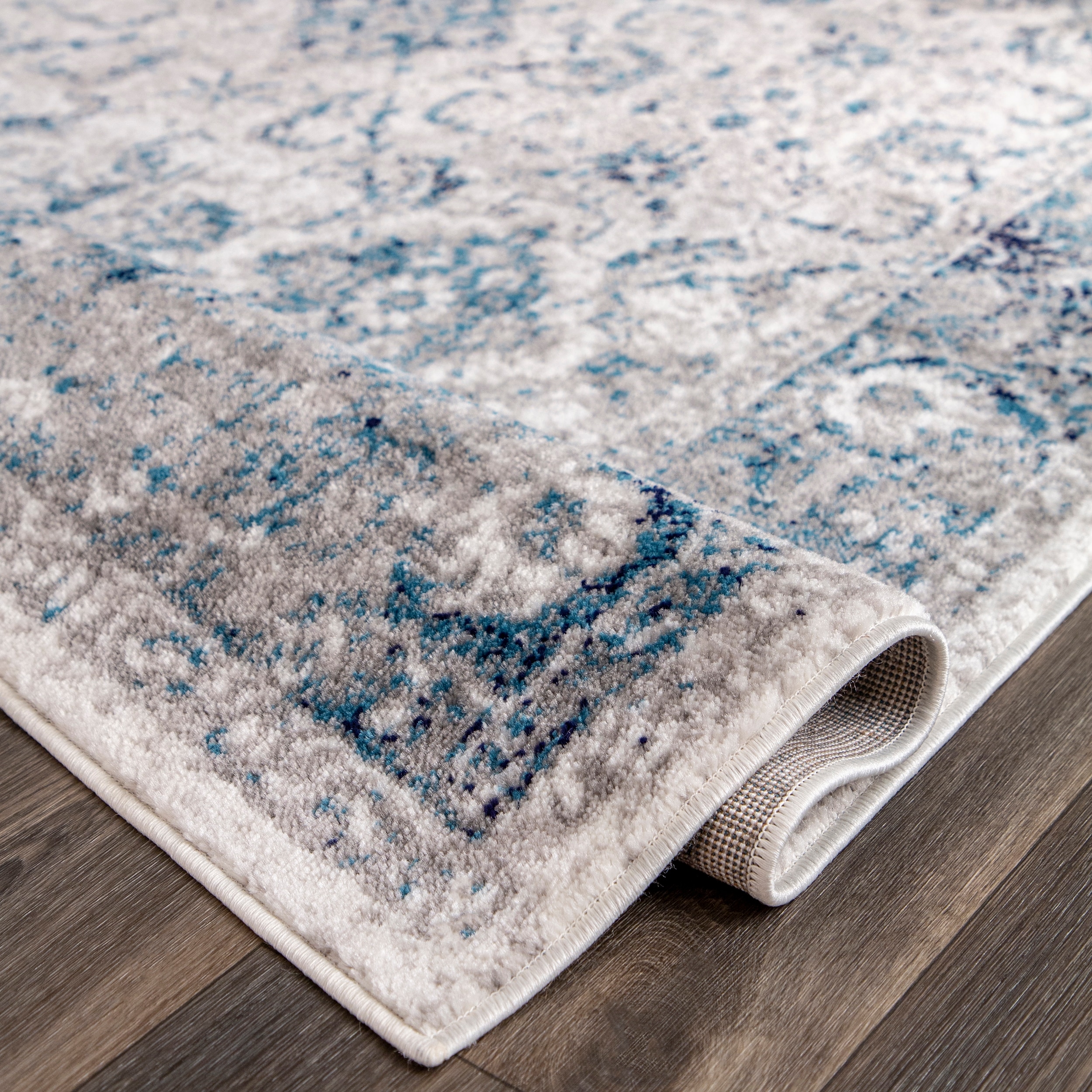 Anaelle Vintage Blue and Gray Synthetic Oriental Area Rug