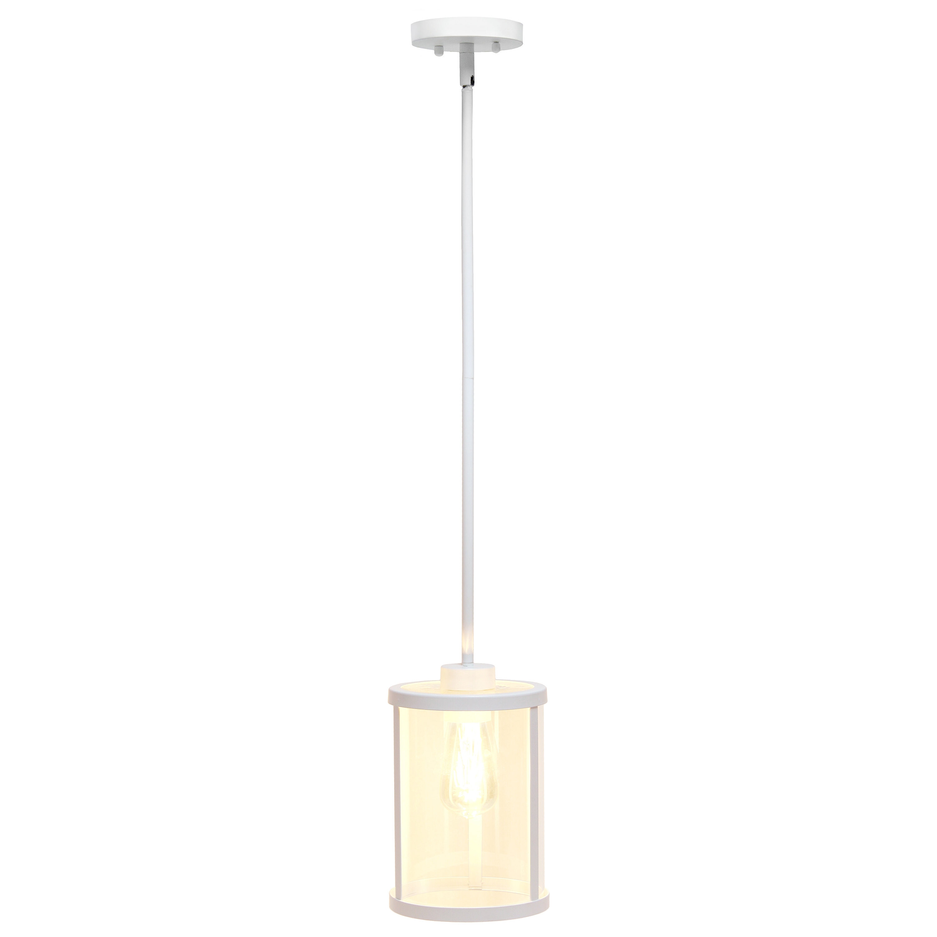 Farmhouse Chic 55" White Metal & Clear Glass Adjustable Pendant Light