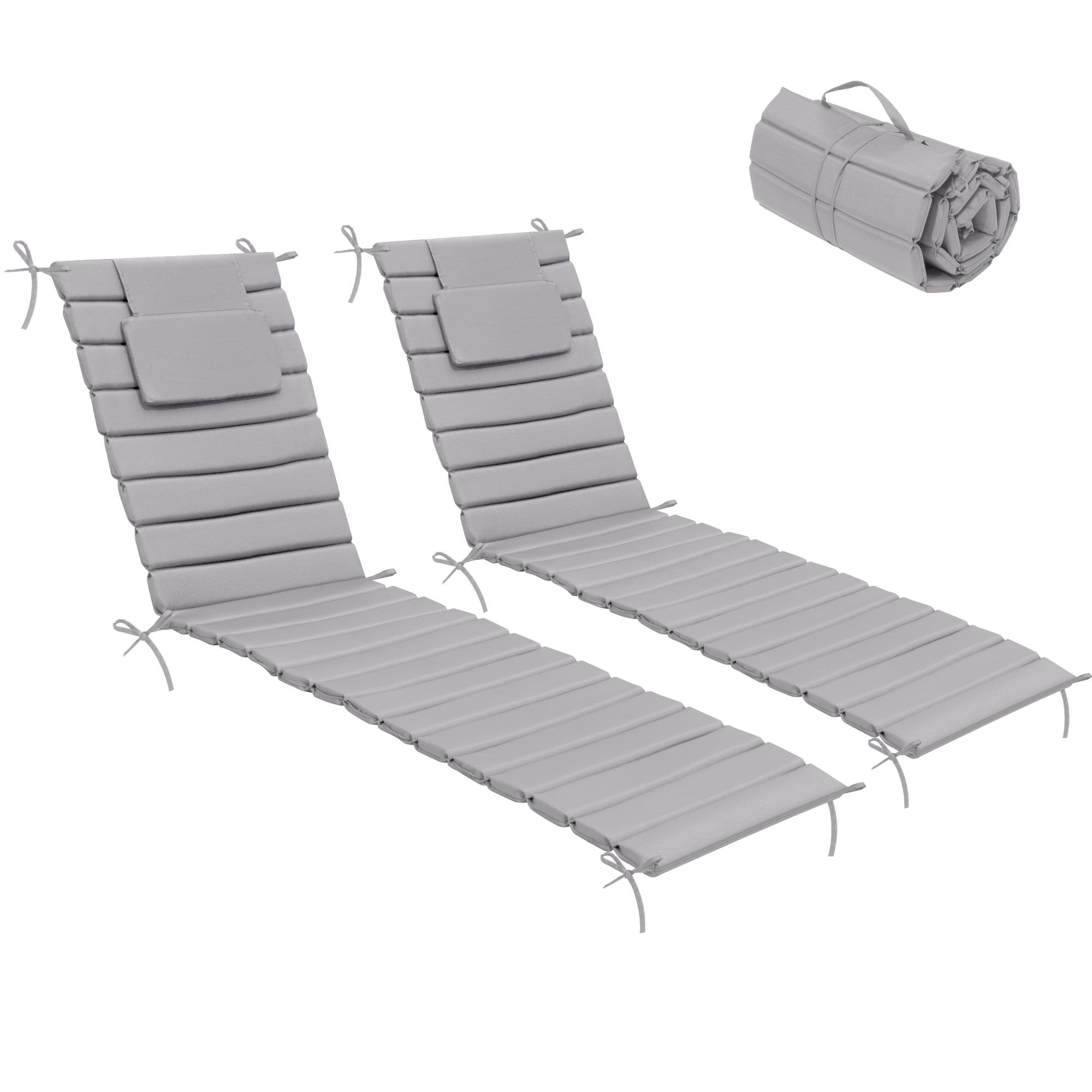 CloudFly CL-CU003LGY80-2 2 pc outdoor chair cushion 50.39-in x 25.98-in 2 -Piece Light Gray Patio chaise lounge chair cushion