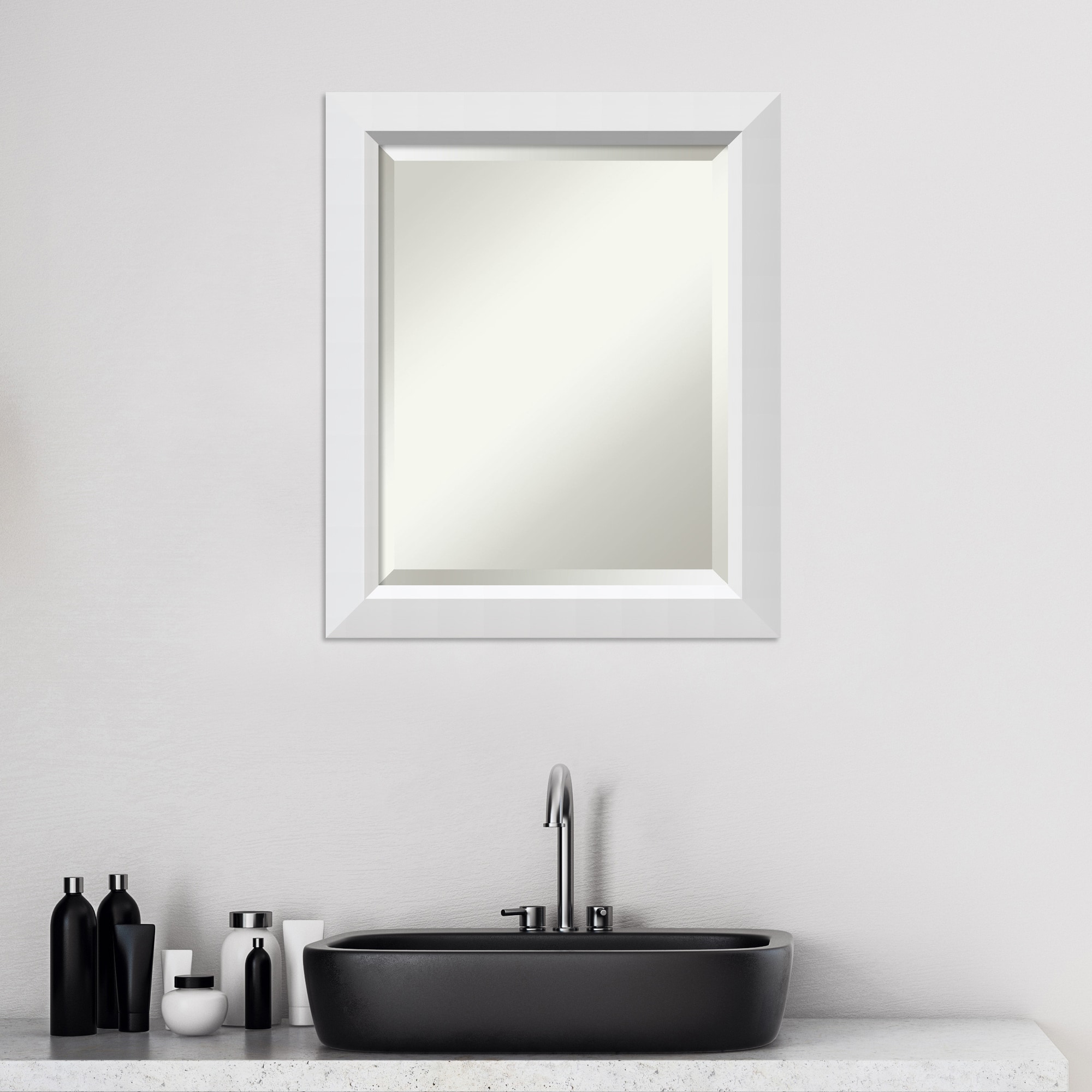Blanco White Beveled Wood Bathroom Wall Mirror