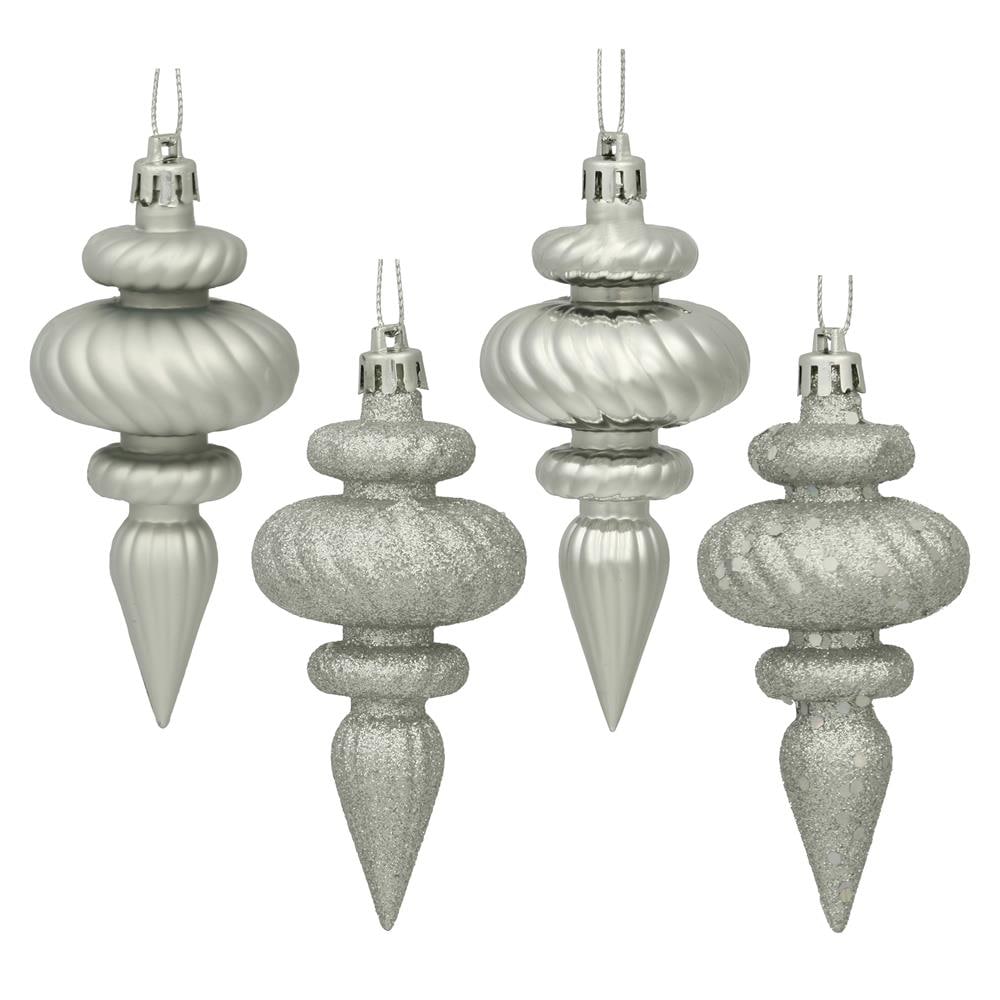 Silver Shatterproof Plastic Finial Christmas Ornaments Set