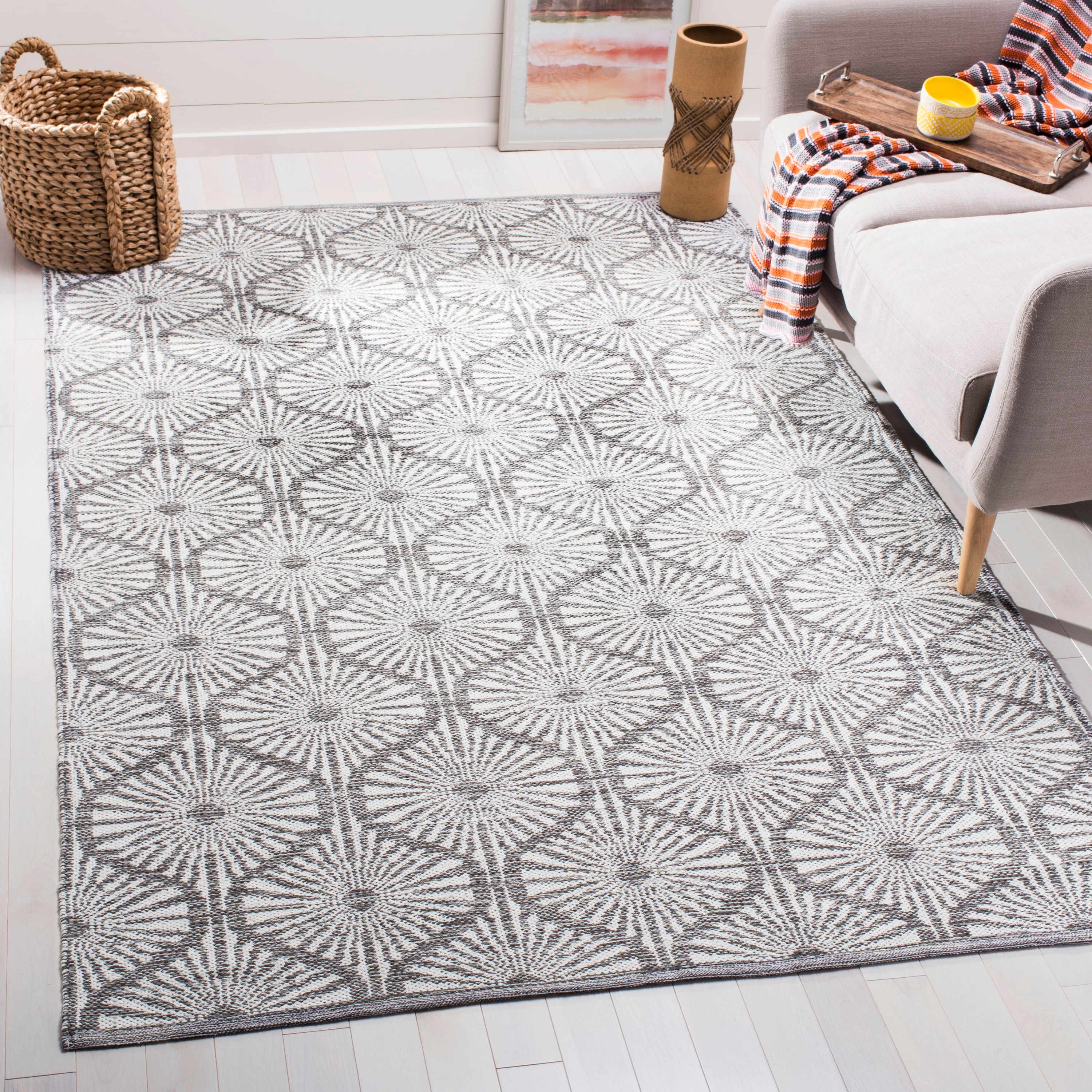 Safavieh MTK606J-3 Montauk Biloxi 3 x 5 (ft) Cotton Charcoal/Ivory Rectangular Indoor Abstract Throw rug