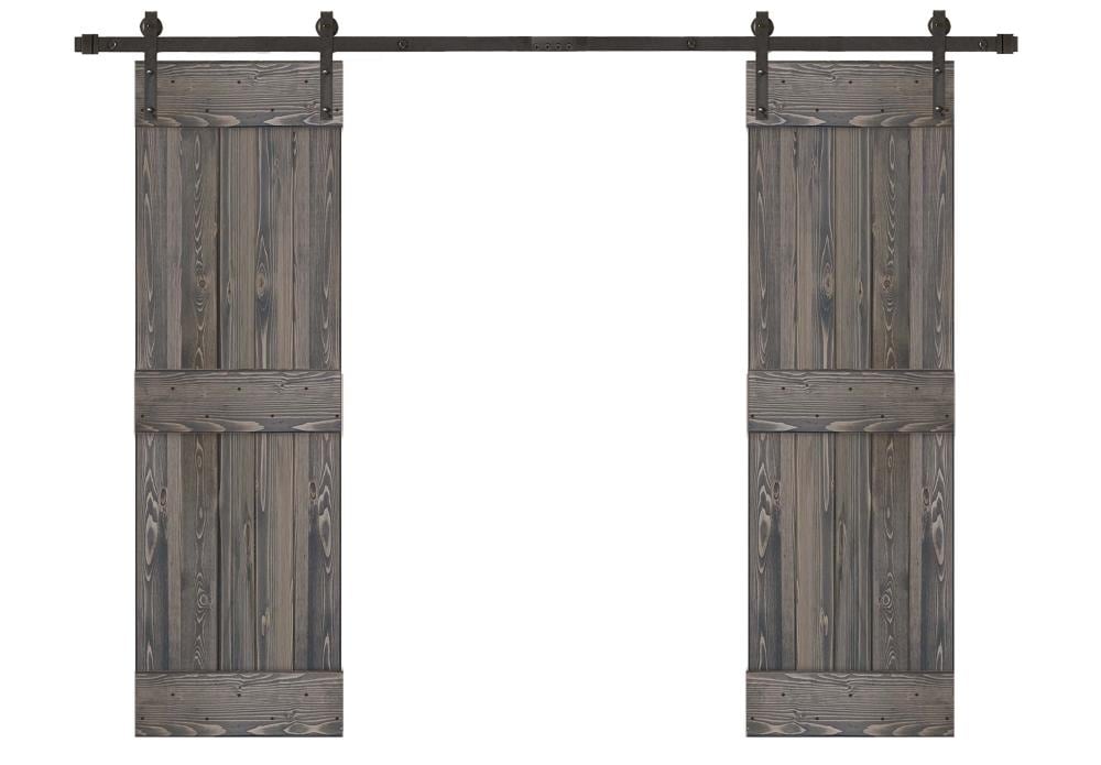 Creative Entryways BPCP2120-4884-10B 48-in x 84-in Charcoal Mid-Bar Pine Wood Solid core Double Barn Door (Hardware Included)
