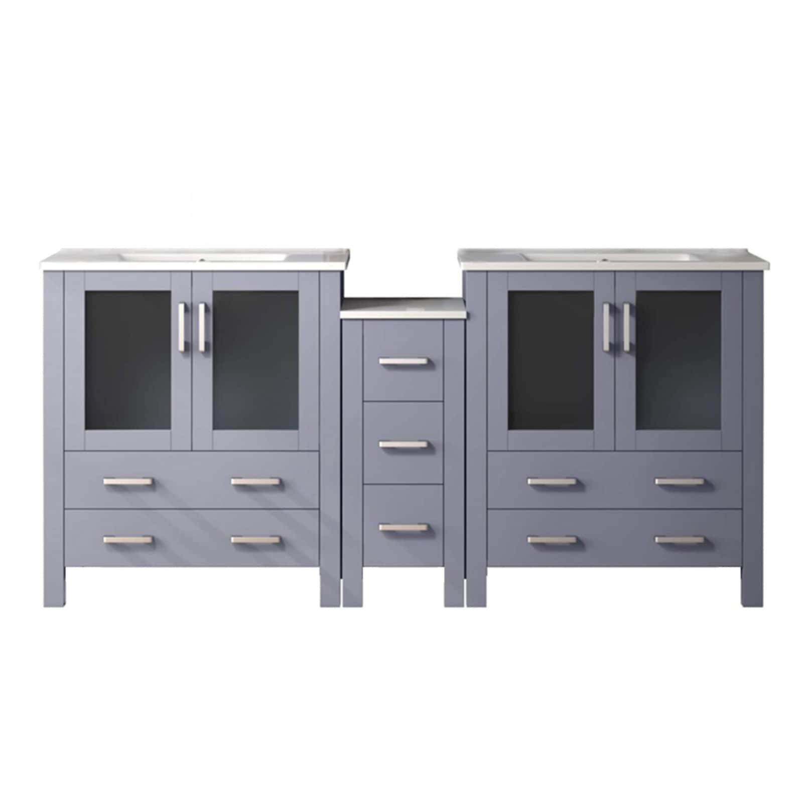Lexora LVV72D30B600 Volez 72-in Dark Grey Double Sink Bathroom Vanity with White Ceramic Top
