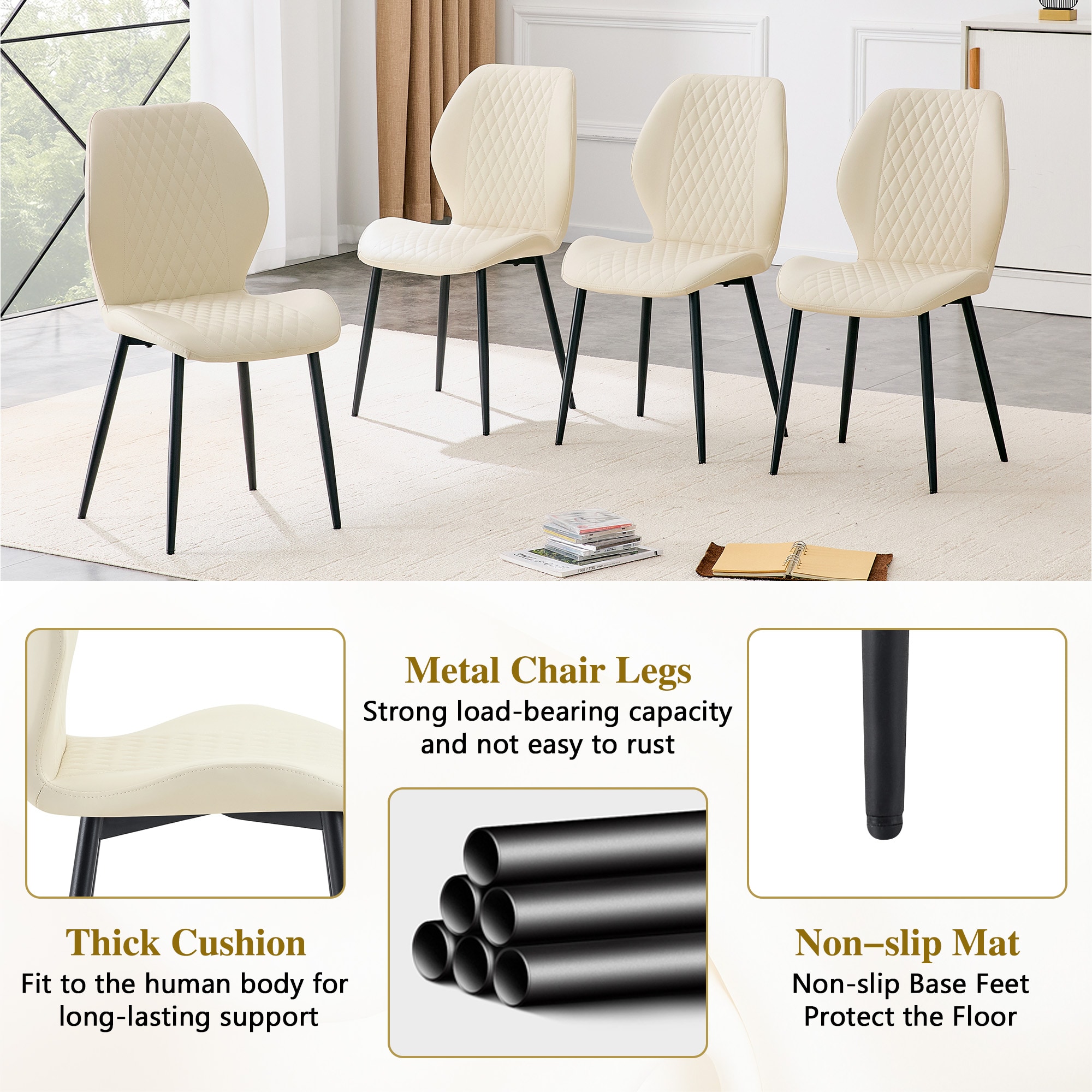LOVMOR Set of 4 Modern Metal and PU Dining Side Chair Fabric Seat Metal ...