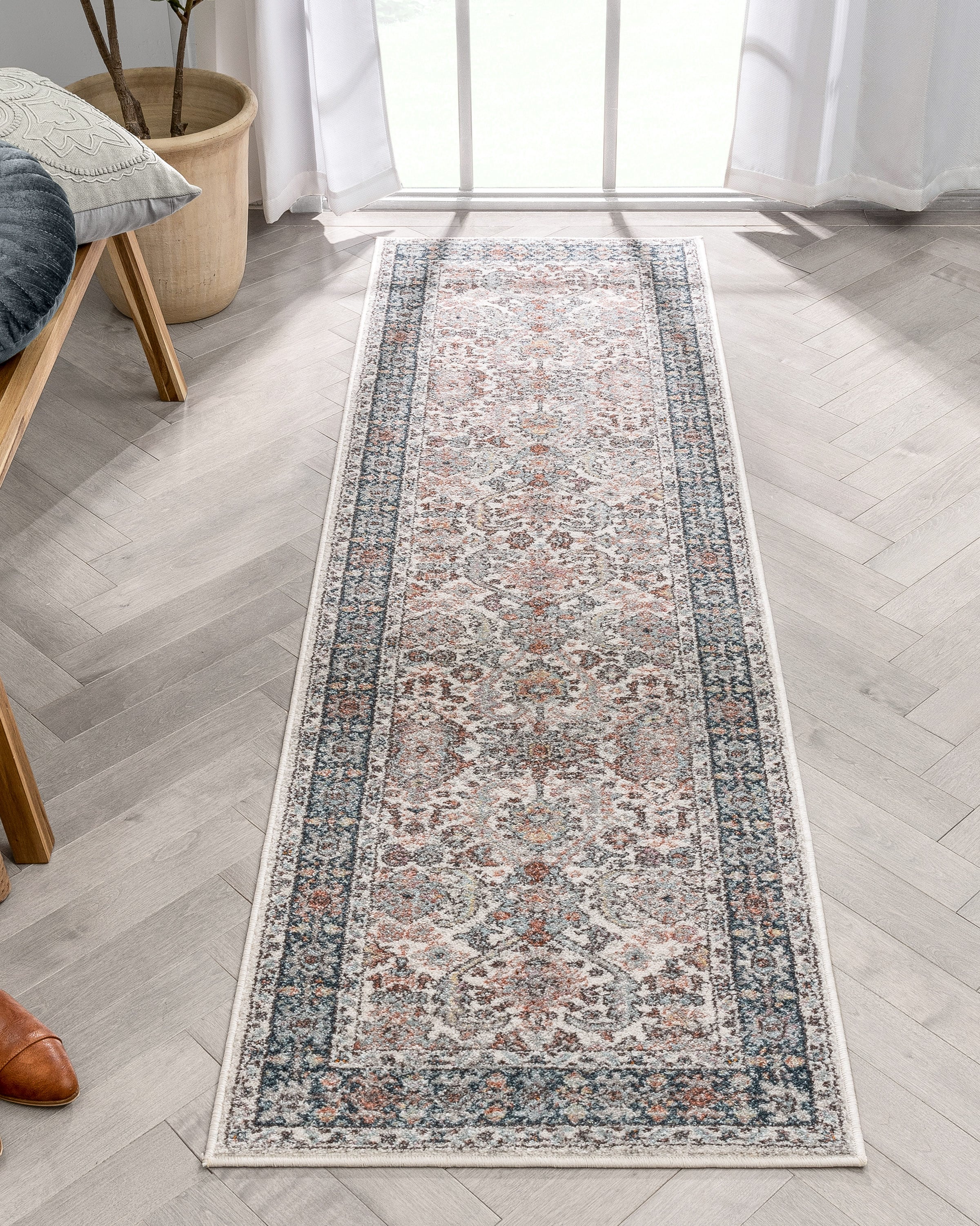 Well Woven RO-287-2 Rodeo 2 x 8 (ft) Loomed Polypropylene Grey Beige Rectangular Indoor Floral/Botanical Vintage Runner rug