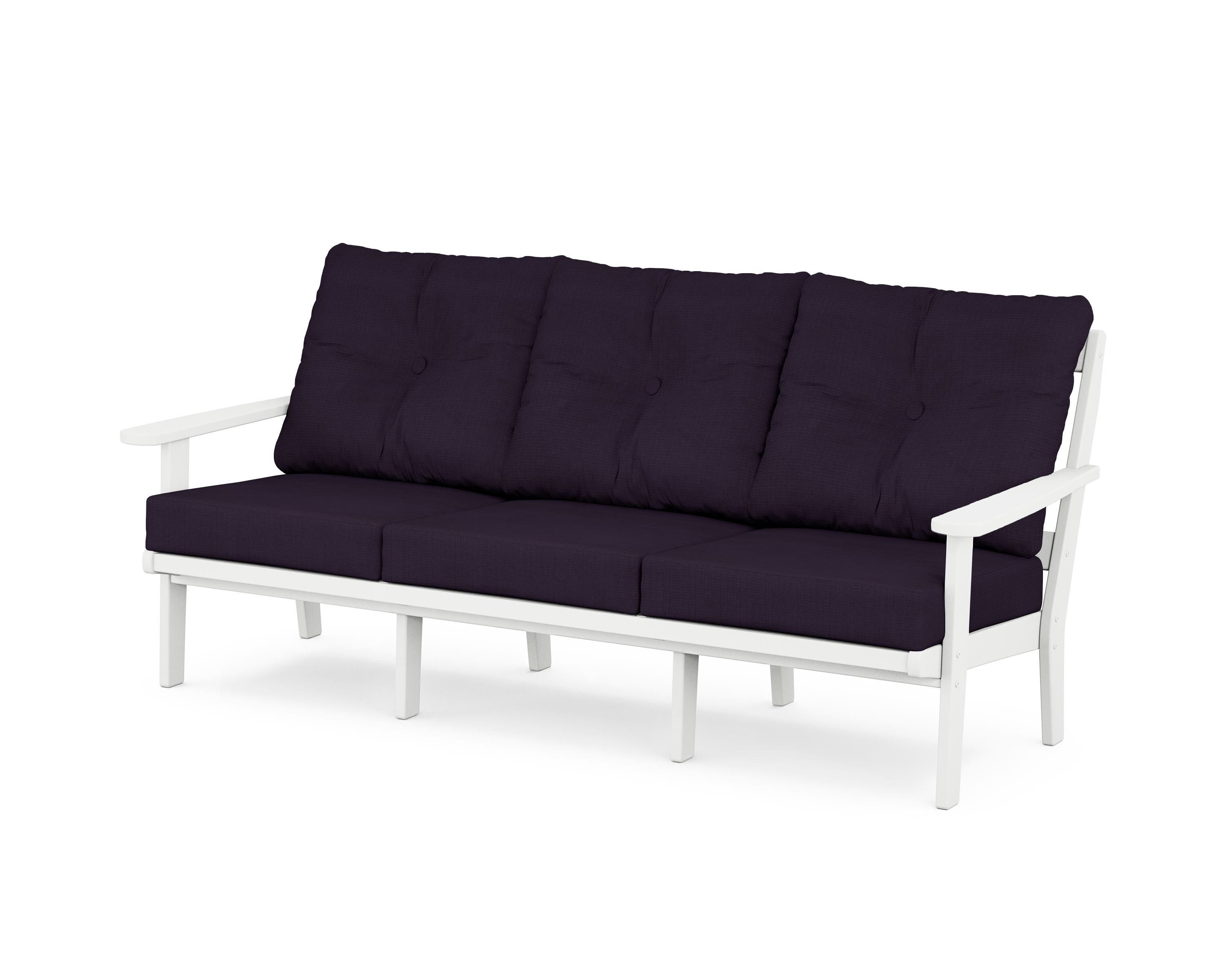 POLYWOOD 4443-WH164488 Mission Outdoor Sofa with Navy Cushions and HDPE Frame