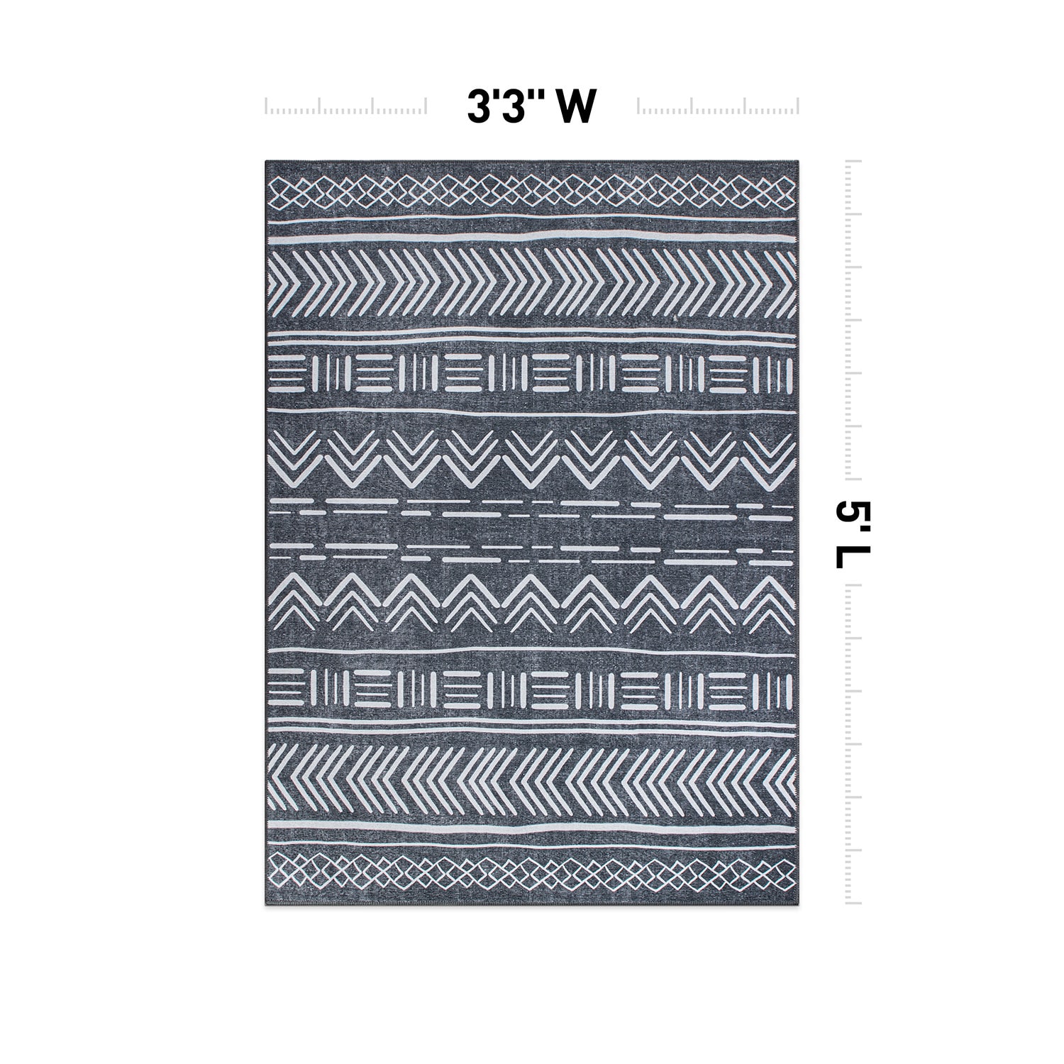 Dark Gray Geometric Flat Woven Machine Washable Area Rug