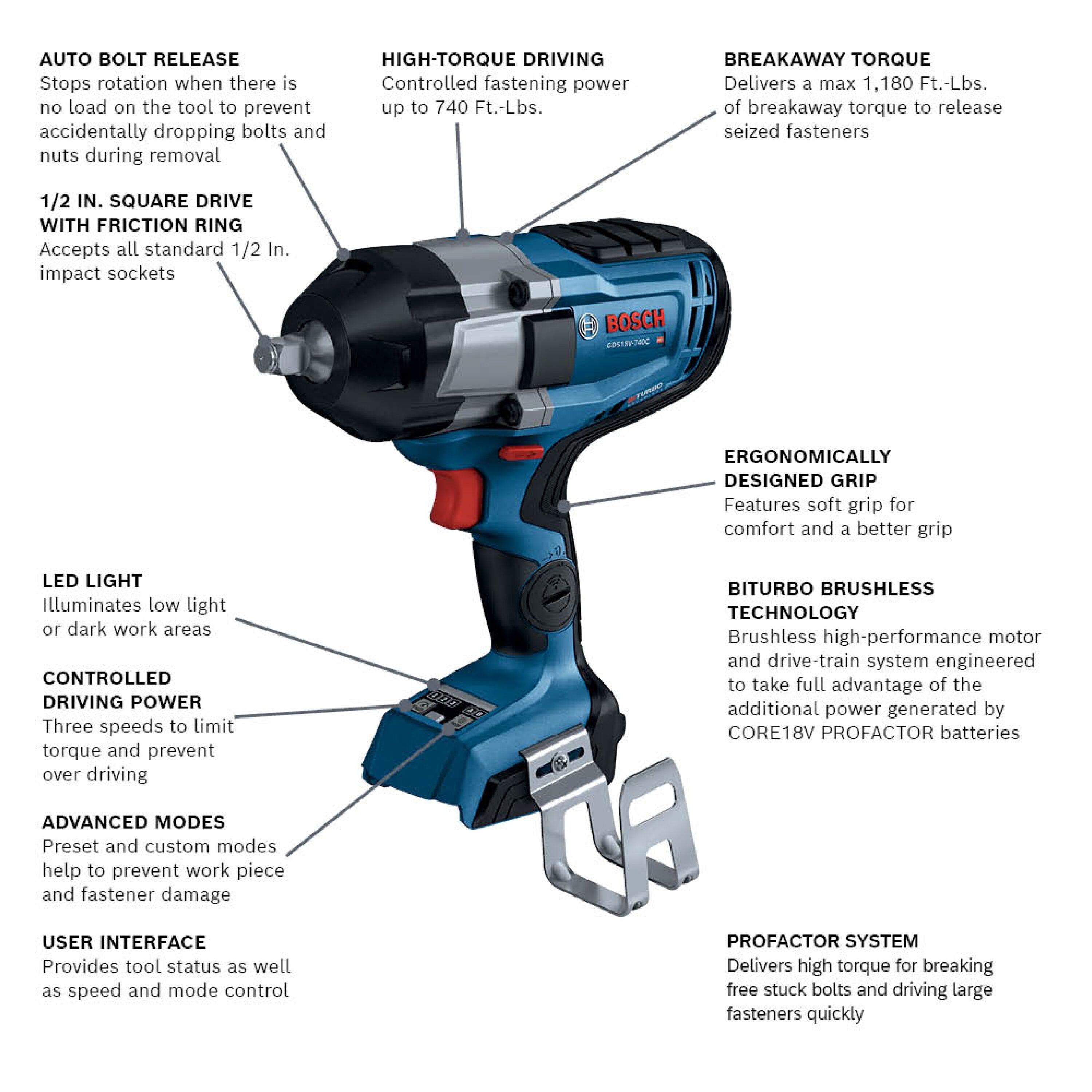 Bosch 18-volt Variable Speed Brushless 1/2-in square Drive Cordless Impact  Wrench (Bare Tool)
