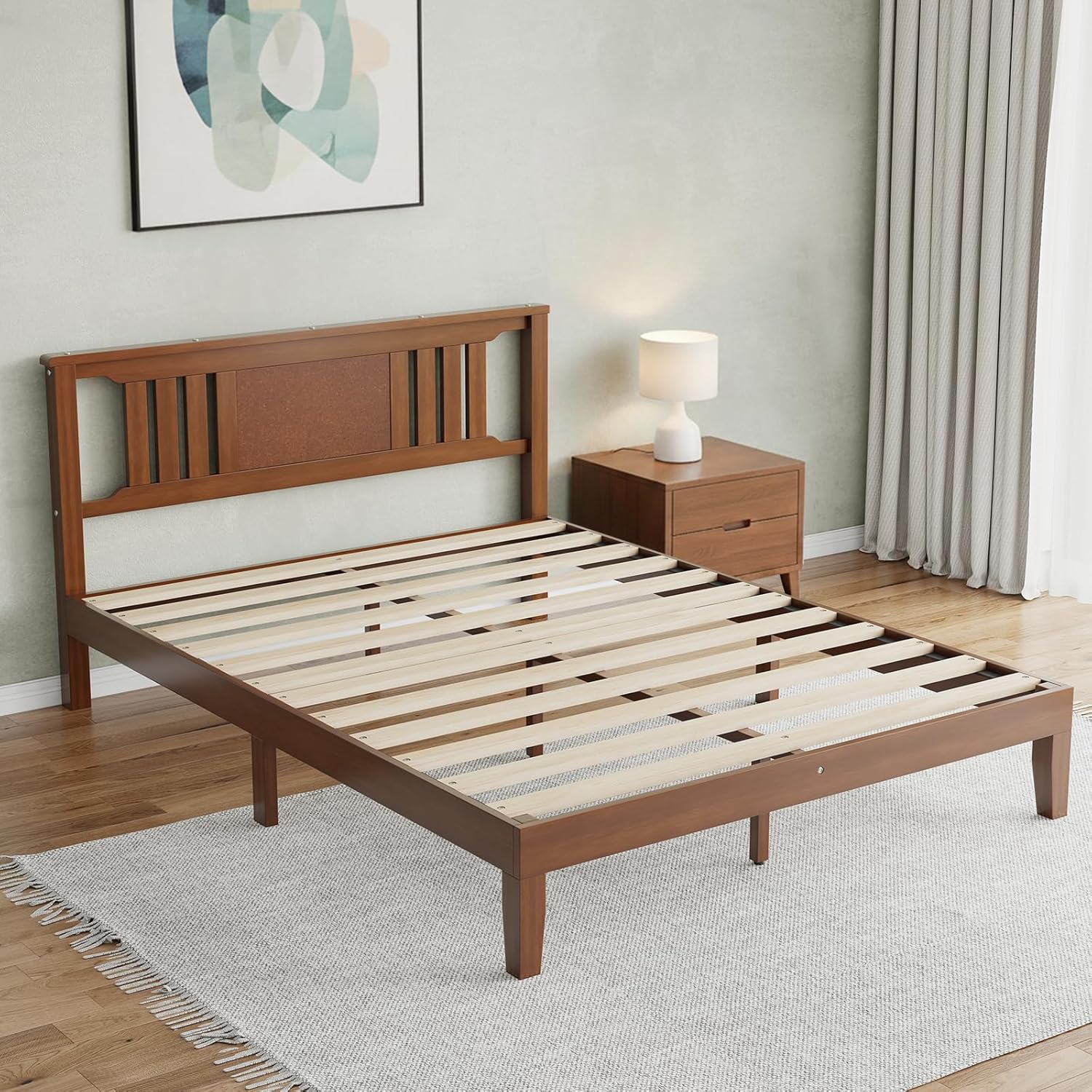 OOU Solid Wood Bed Frame with Under Bed Storage Sturdy Pine Wood ...