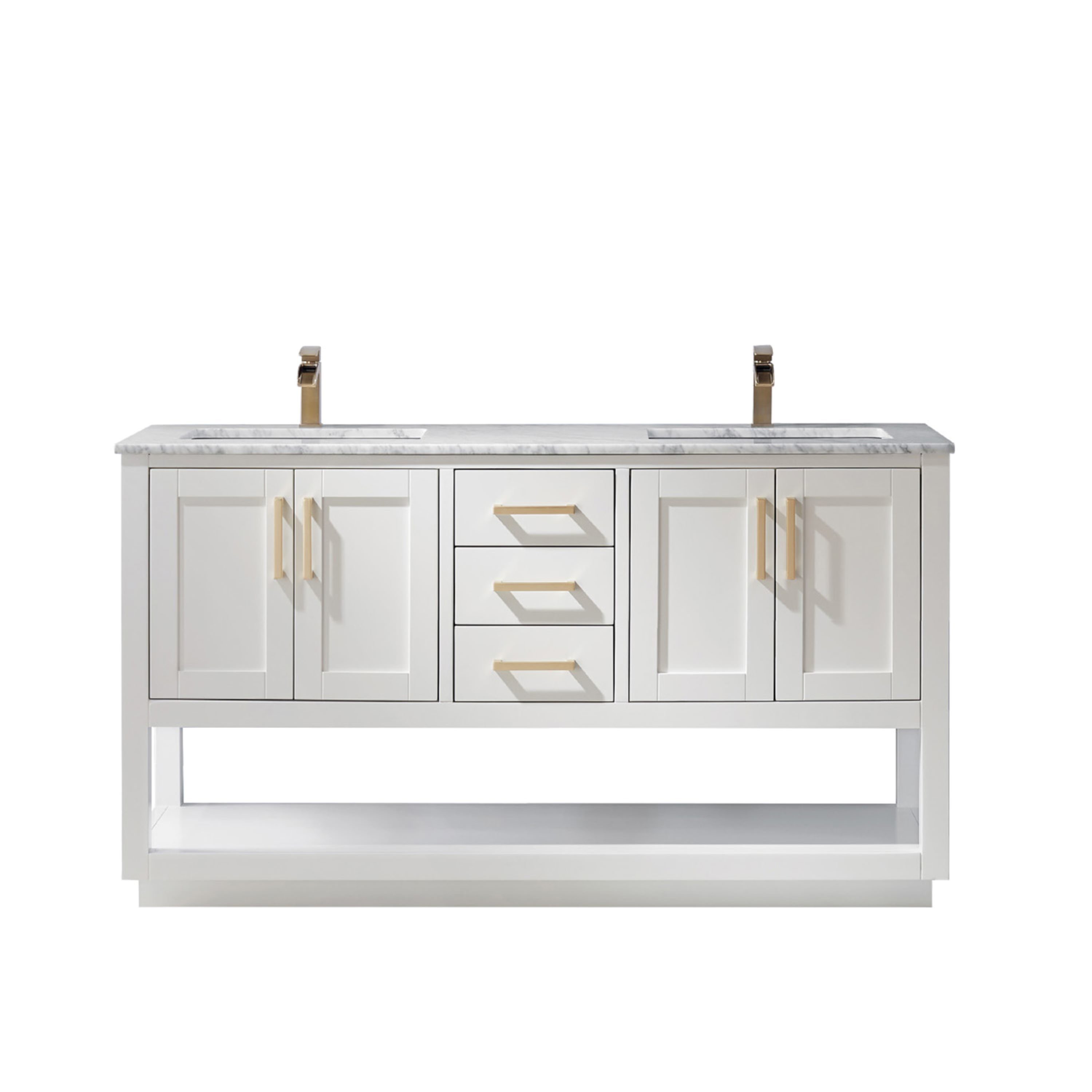Altair 532060-WH-CA-NM Remi 60-in White Undermount Double sink Bathroom Vanity with Carrara White Marble Top