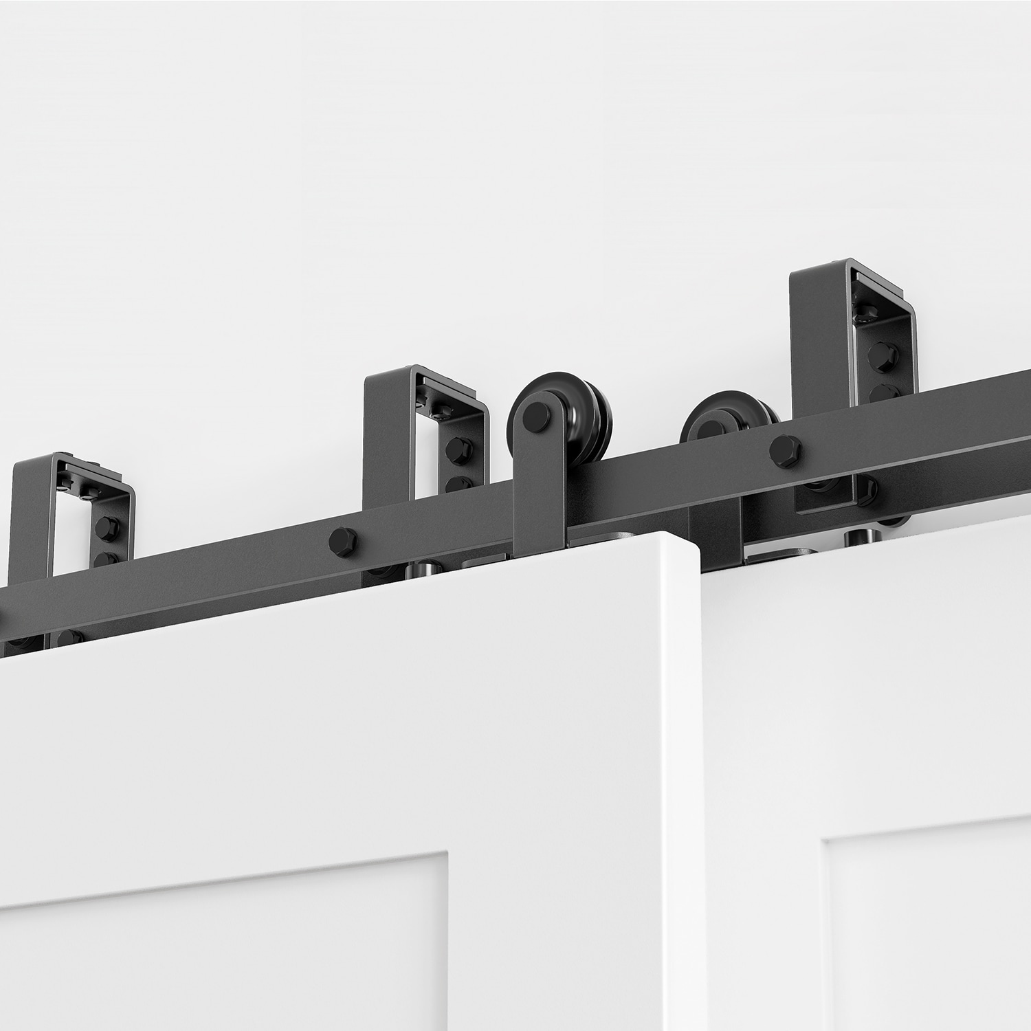 WINSOON 90-in Matte Black Indoor Top Mount Double Bypass Barn Door ...