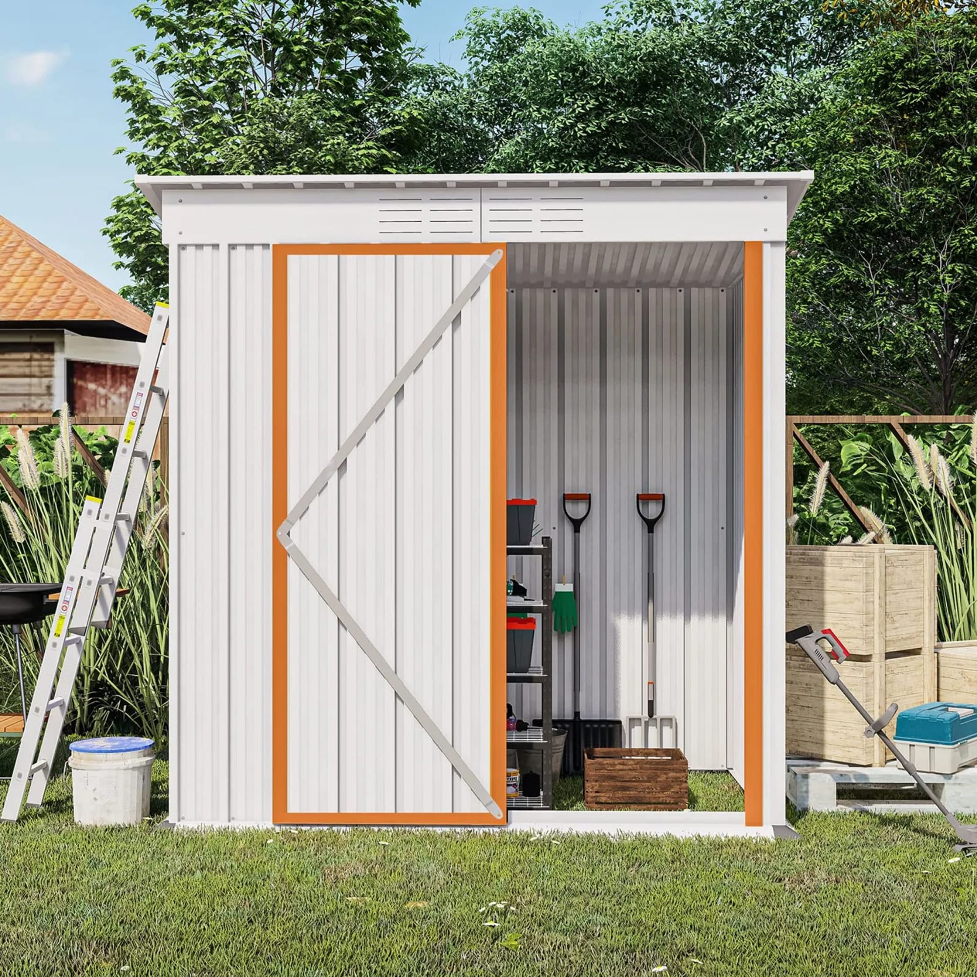 Gaierptone 5-ft x 3-ft Metal Storage Shed Galvanized Steel Storage Shed ...