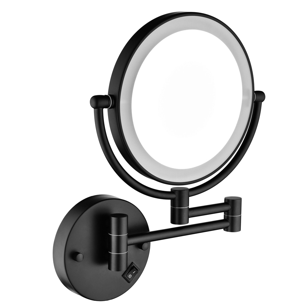 LOVMOR SF-H-W928109590 8 Inch LED Wall Mount Two-Sided Magnifying Makeup Vanity Mirror 12 Inch Extension Matte Black