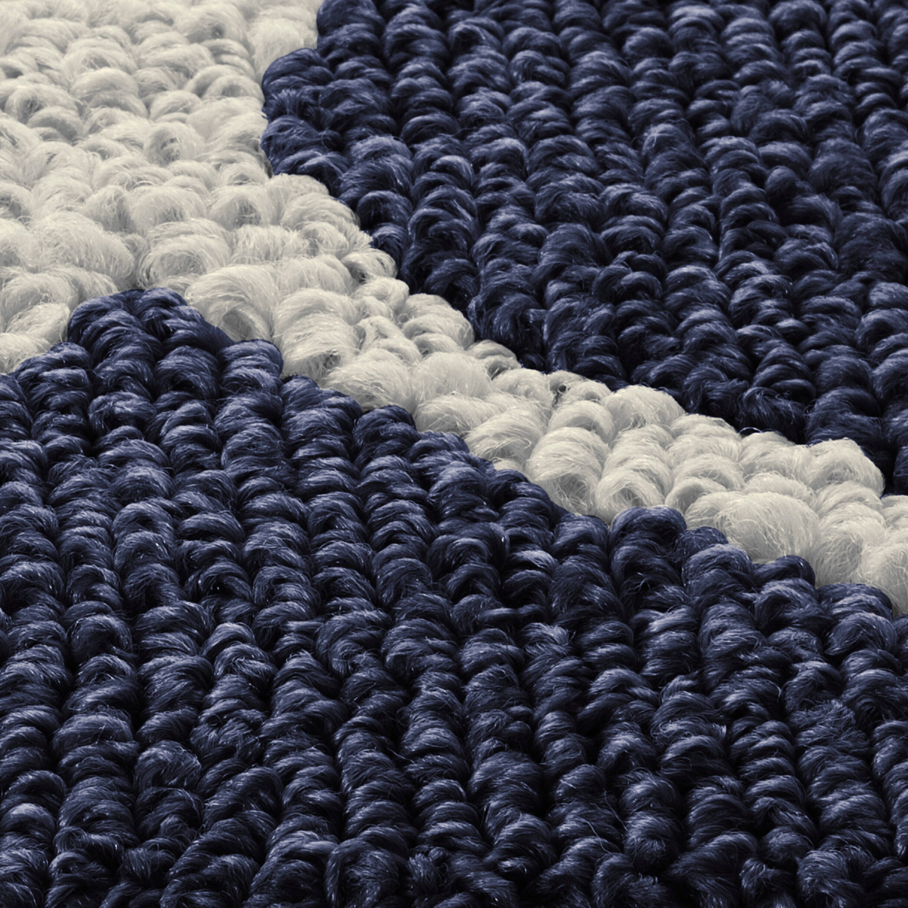 Navy Blue and White Tufted Geometric Indoor Rug