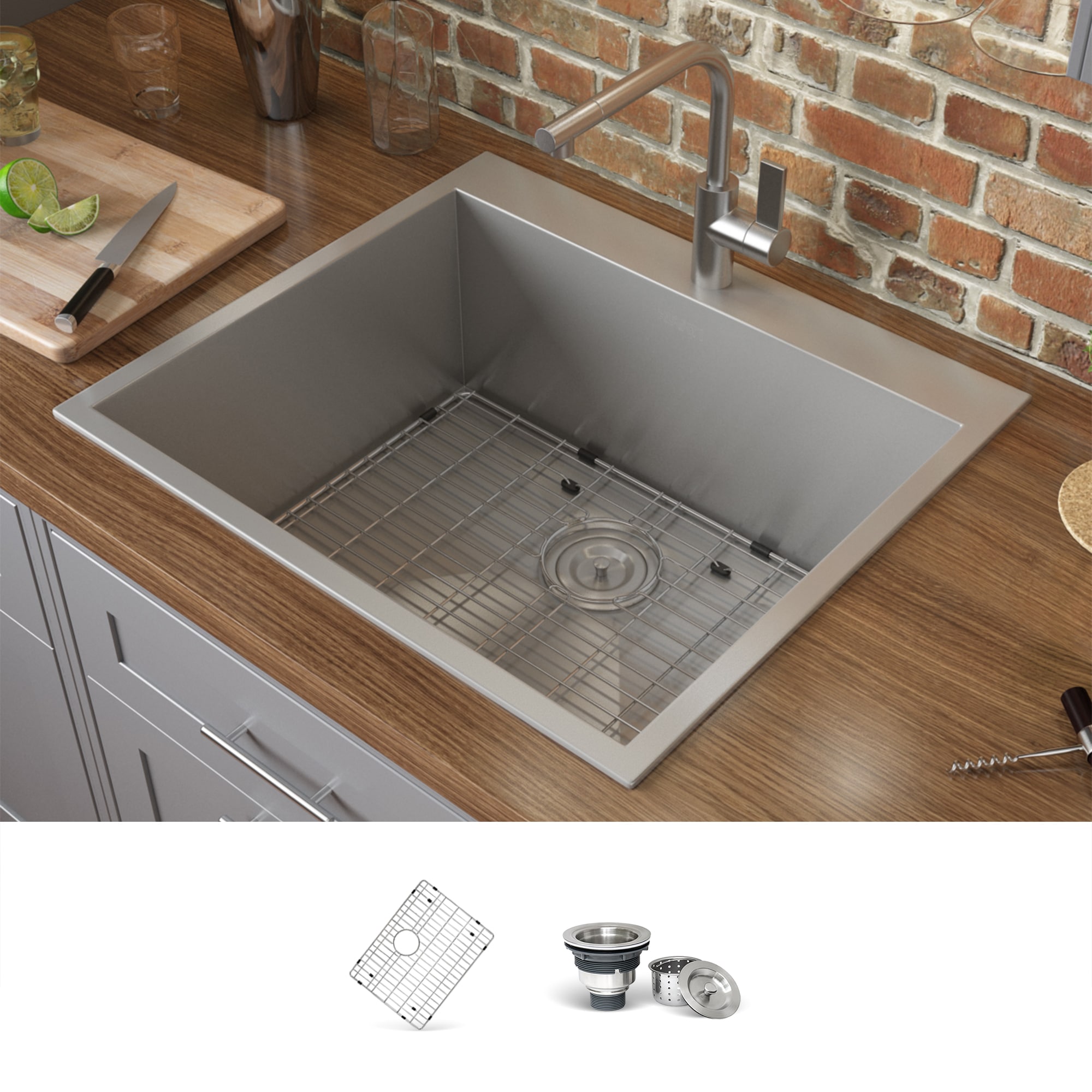 Ruvati RVH8010 Kitchen Sinks Drop-in 25-Inches x 22-Inches Stainless steel Single bowl 1-Hole 16 -Gauge Kitchen Sink