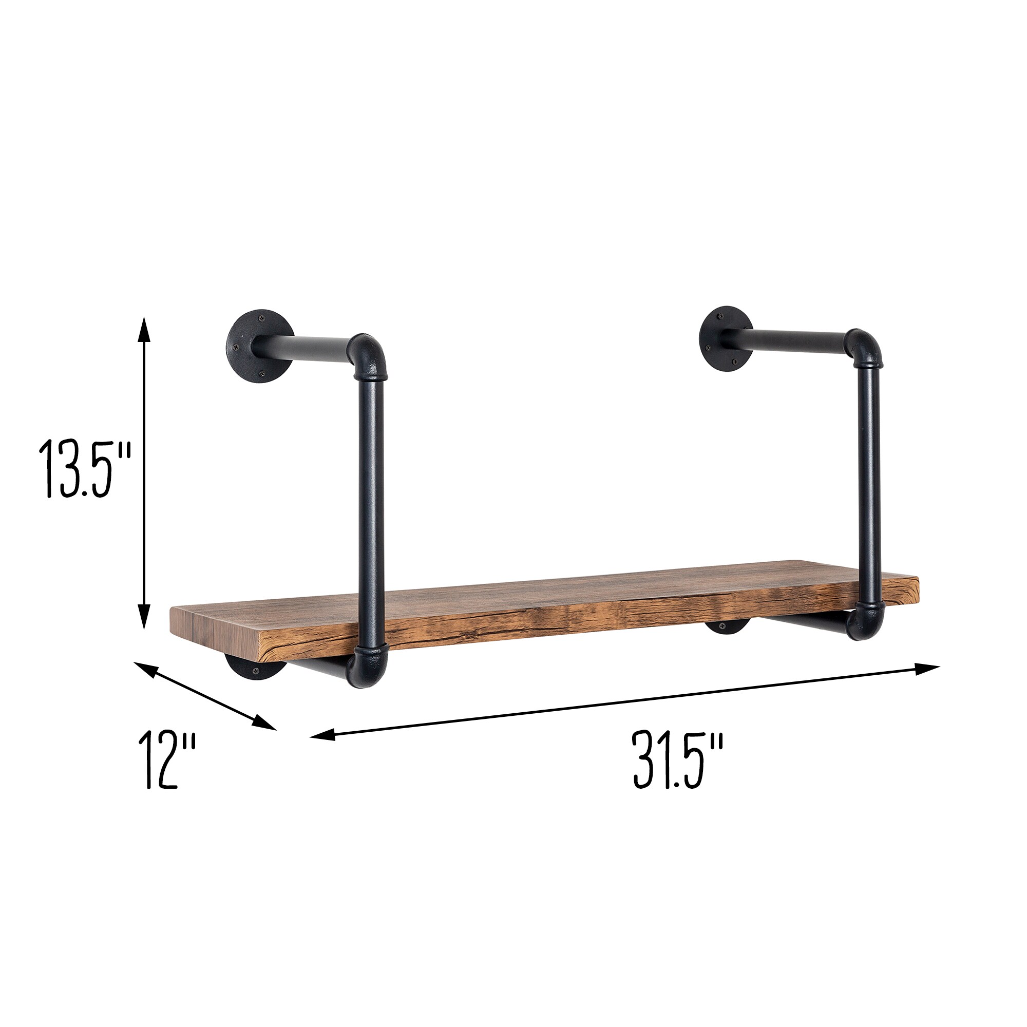 Black and Rustic Brown Industrial Steel and Wood Wall Shelf