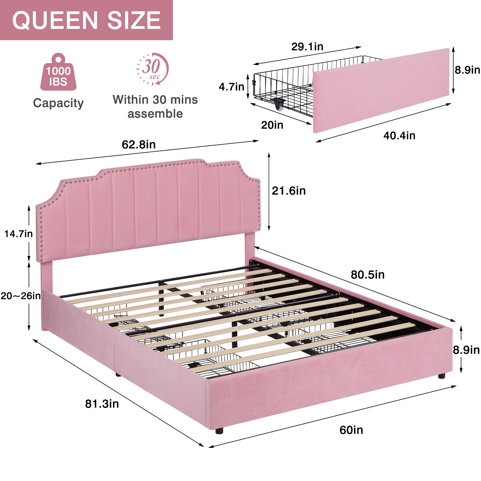Vecelo LOE-CY-QB06-UP-PNK beds - View #3