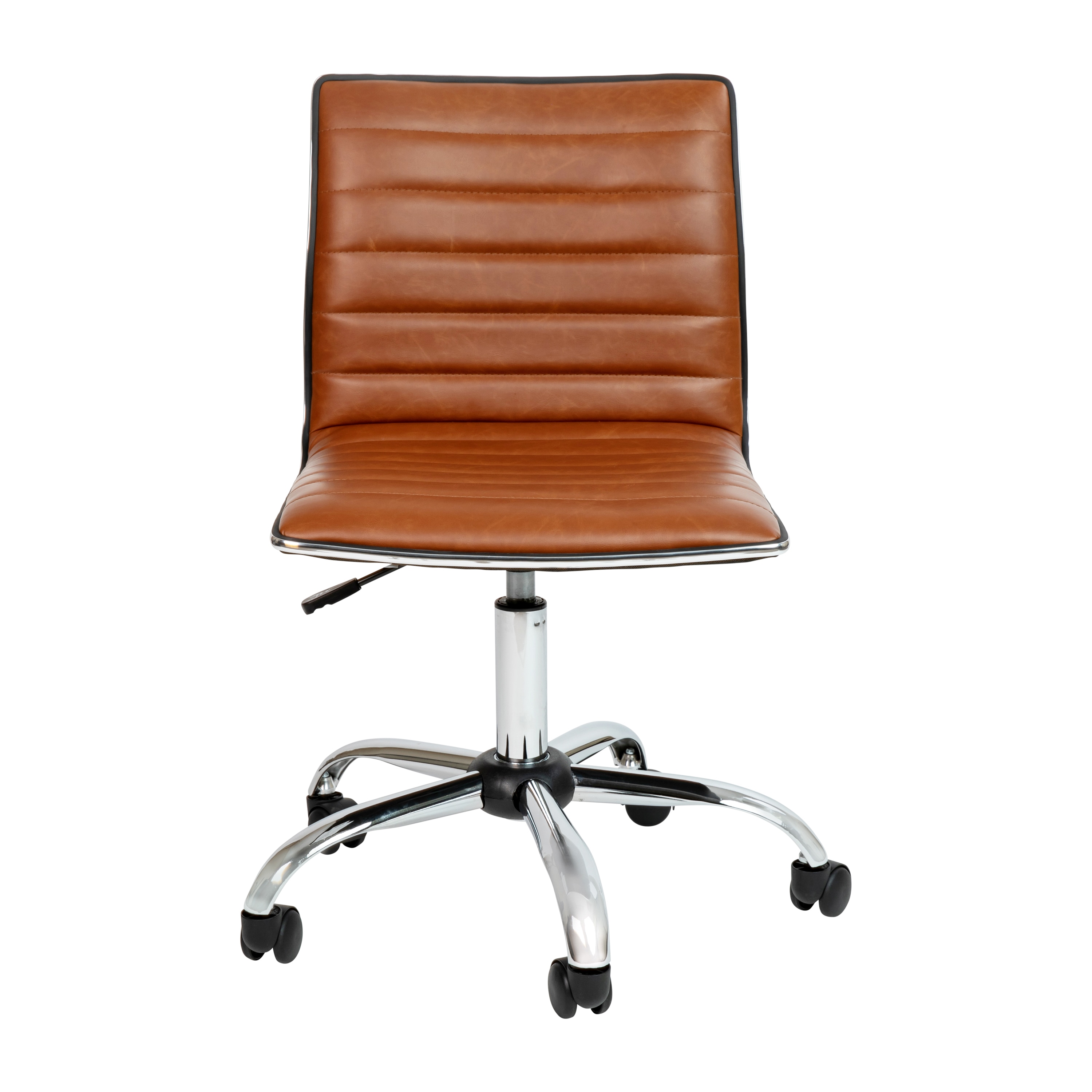 Brown Vinyl Low Back Armless Task Chair with Chrome Frame