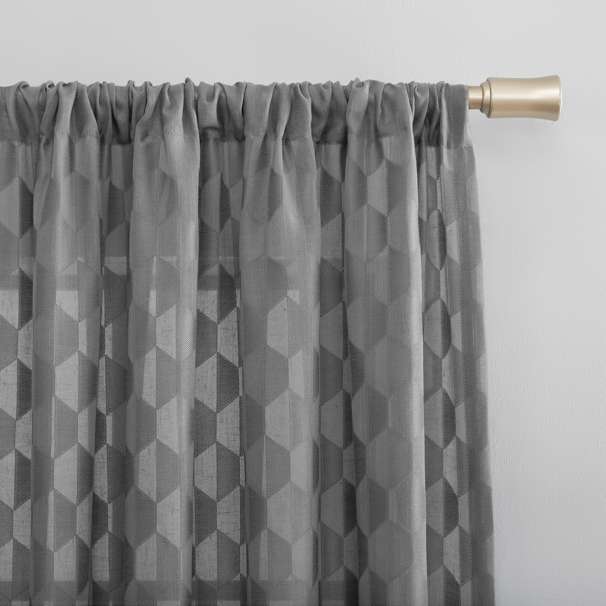 Gray Geometric Light-Filtering Rod Pocket Drapes