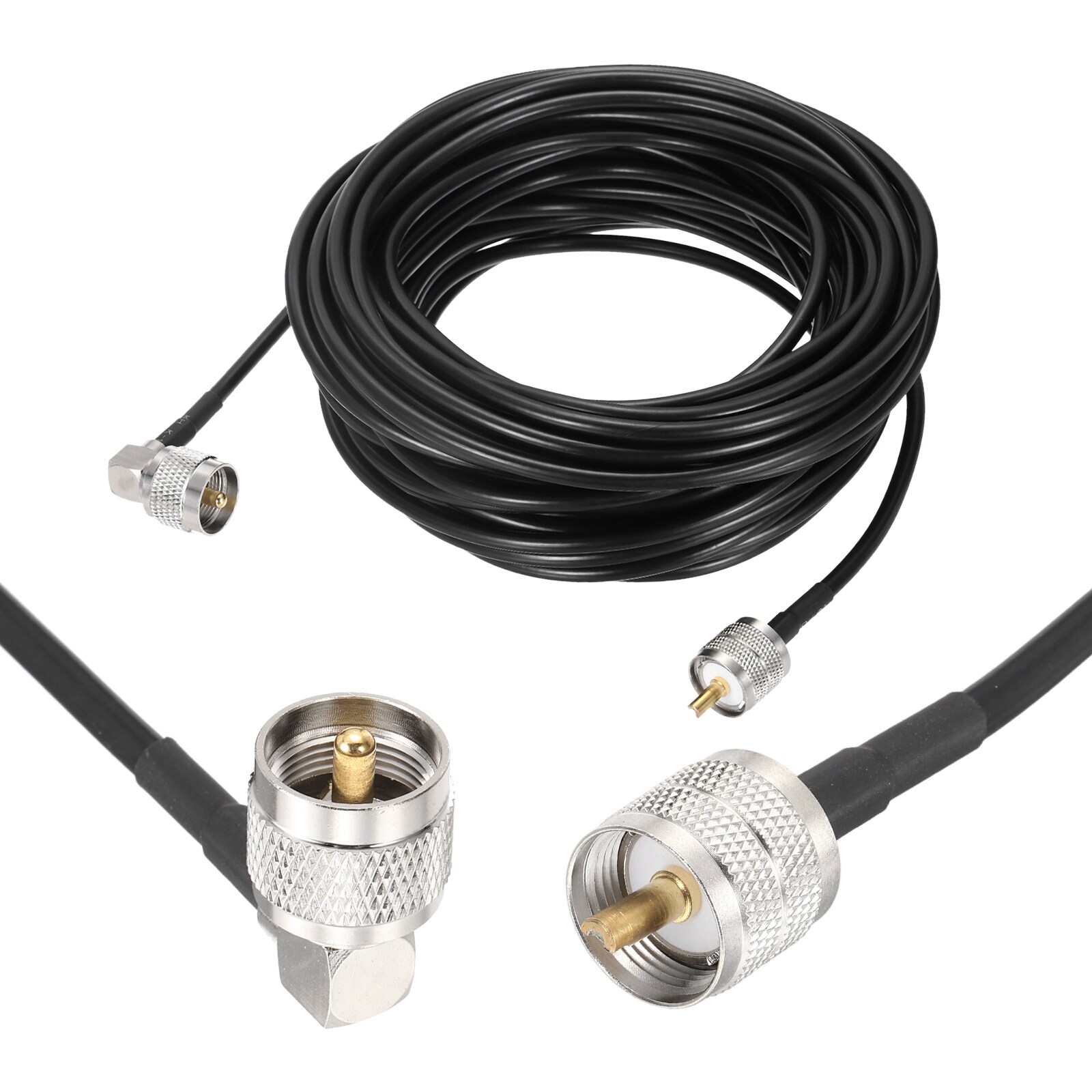 Unique Bargains Black RG58 CB Coax Cable 50ft 50 Ohm Low Loss UHF Male to UHF Male Right Angle Extension Jumper Cable for HAM Radio Antenna Analyzer HF Radio and Communication Devices