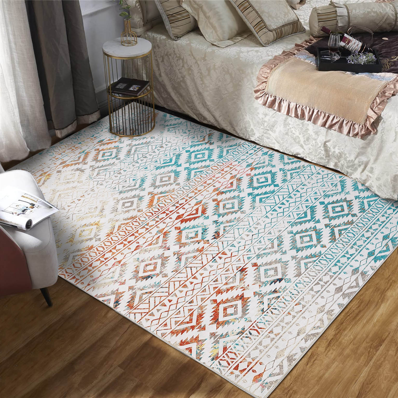 Garvee YXY-LO-PHO-15IR7WAH 5 x 7 (ft) Loomed Polyester Multi-color Rectangular Indoor Geometric Mid-Century Modern Machine washable Area rug