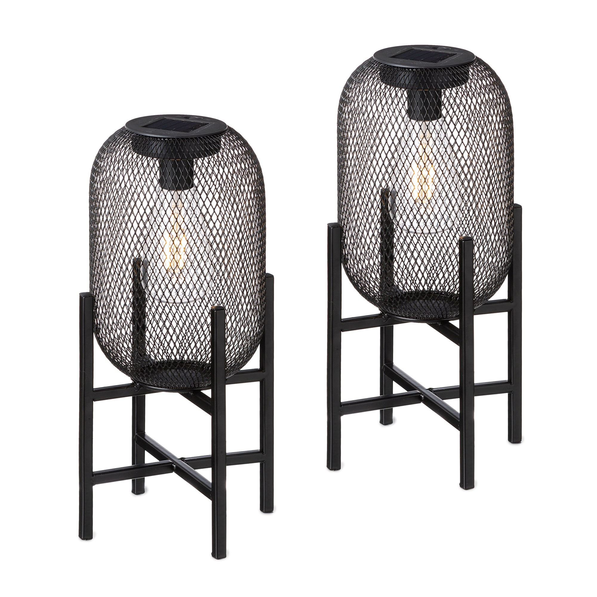 Glitzhome 2023300061 7-in x 14.25-in Black Metal Solar Outdoor Decorative Lantern