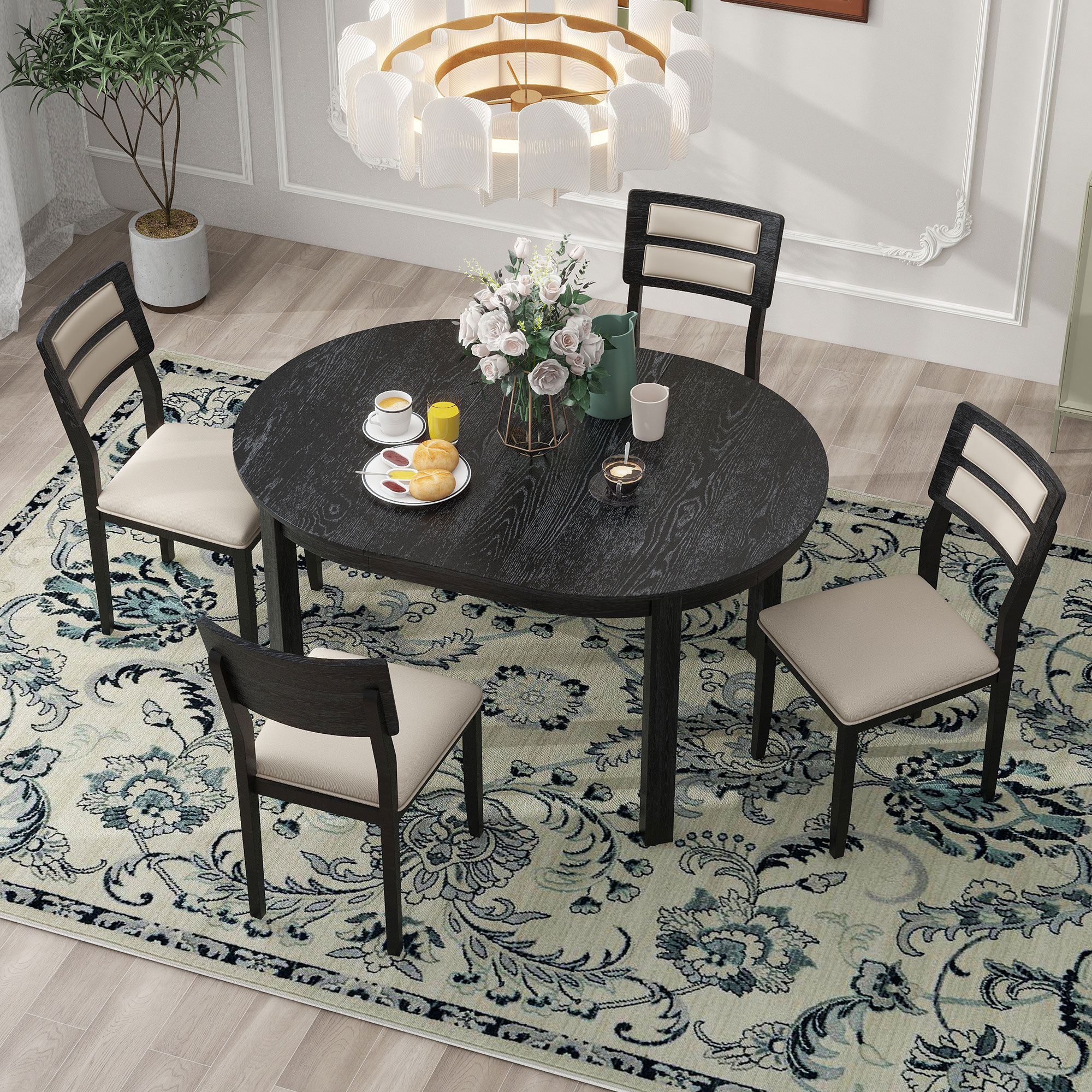 Qualler FSUDTM102P Black Contemporary/Modern Dining Room Set with Round Table ( Seats 4 )