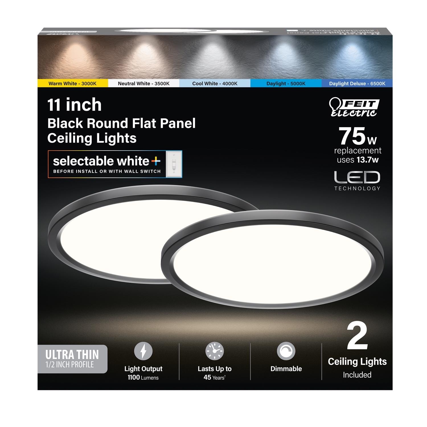 Feit Electric EJD3012538 Feit EDGELIT 1.4 in. H X 11 in. W X 11 in. L Matte Black Black LED Flat Panel Light Fixture