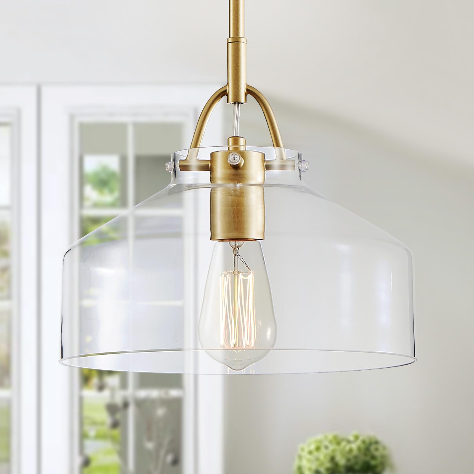 IUEST  Rustic Farmhouse Industrial Round Ceiling Pendant LED Light Fixture with Clear Glass Shades for Dining Room Kitchen Island Foyer Entryway