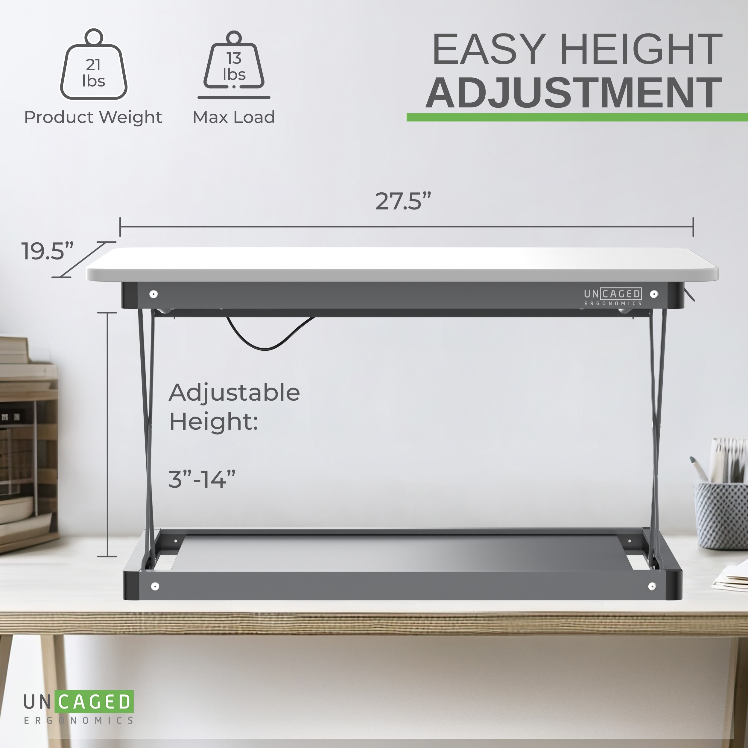 Elevate 27.5" White Steel Adjustable Standing Desk Converter