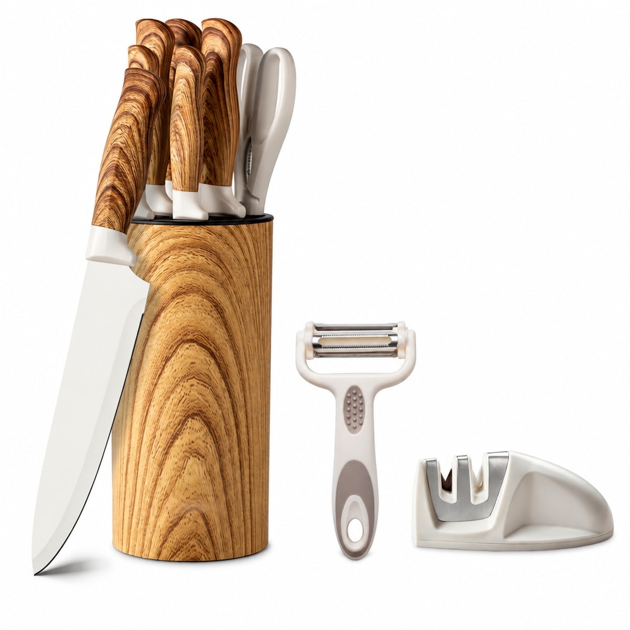 DHMHD 9 Piece Kitchen Knife Set with Block and Sharpener Stainless Steel Cooking Knives for Home and Professional Use durable home and garden #LDH0814X074