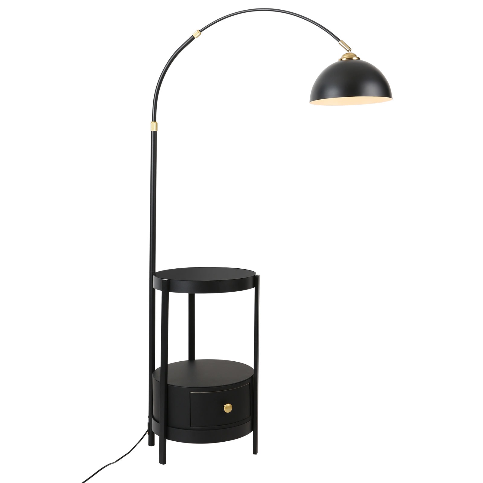 Oukaning JZUCQ3H2USHCX 2-layer Tray 70.86-in 31.5-in Black Arched Rotating Standard Floor Lamp with Metal Shade