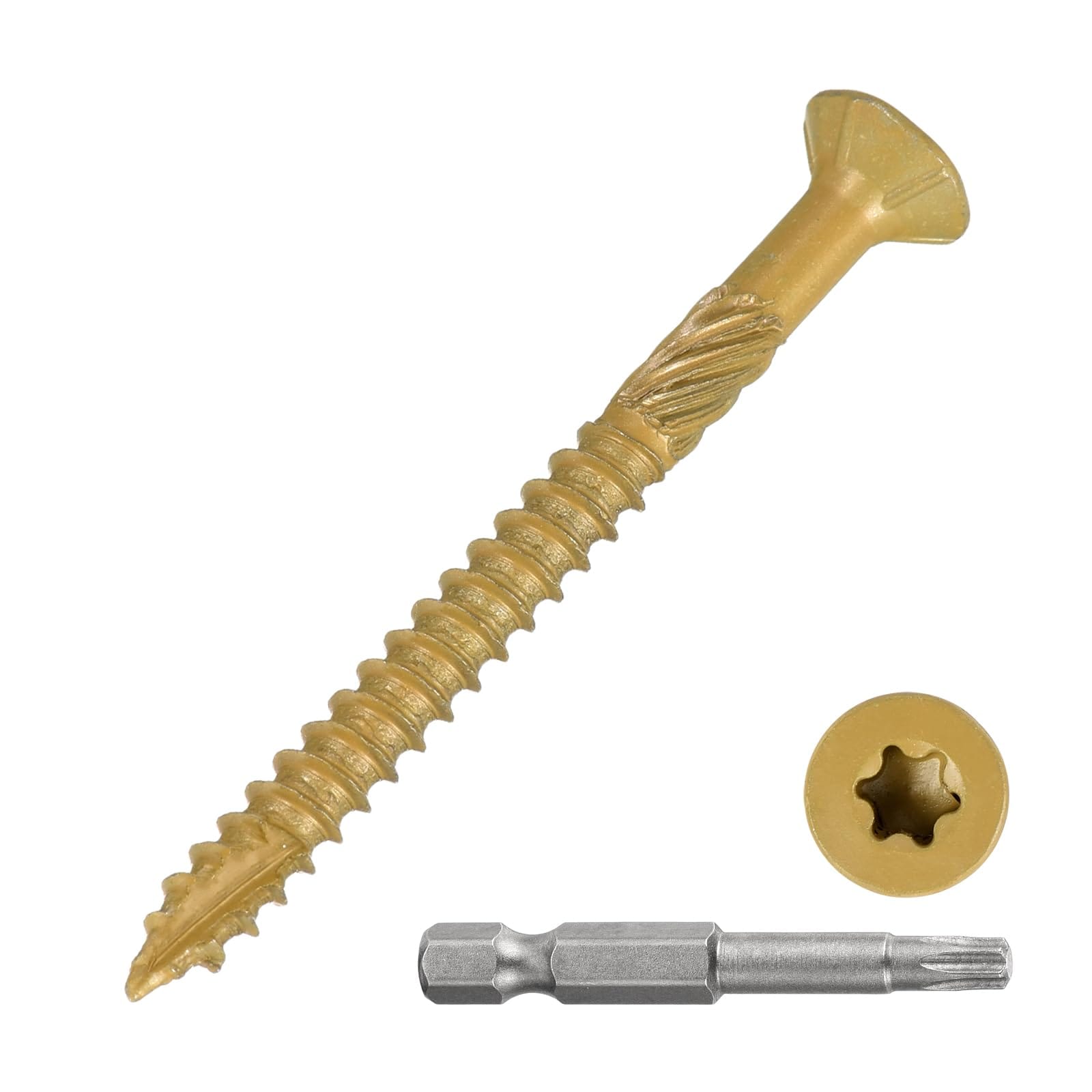 Afoxsos  Deck Screws Number 9 by 2 Inch Carbon Steel Wood Screws Epoxy Coated with T25 Torx Drive Head for Wood Fence Table Chairs Tan
