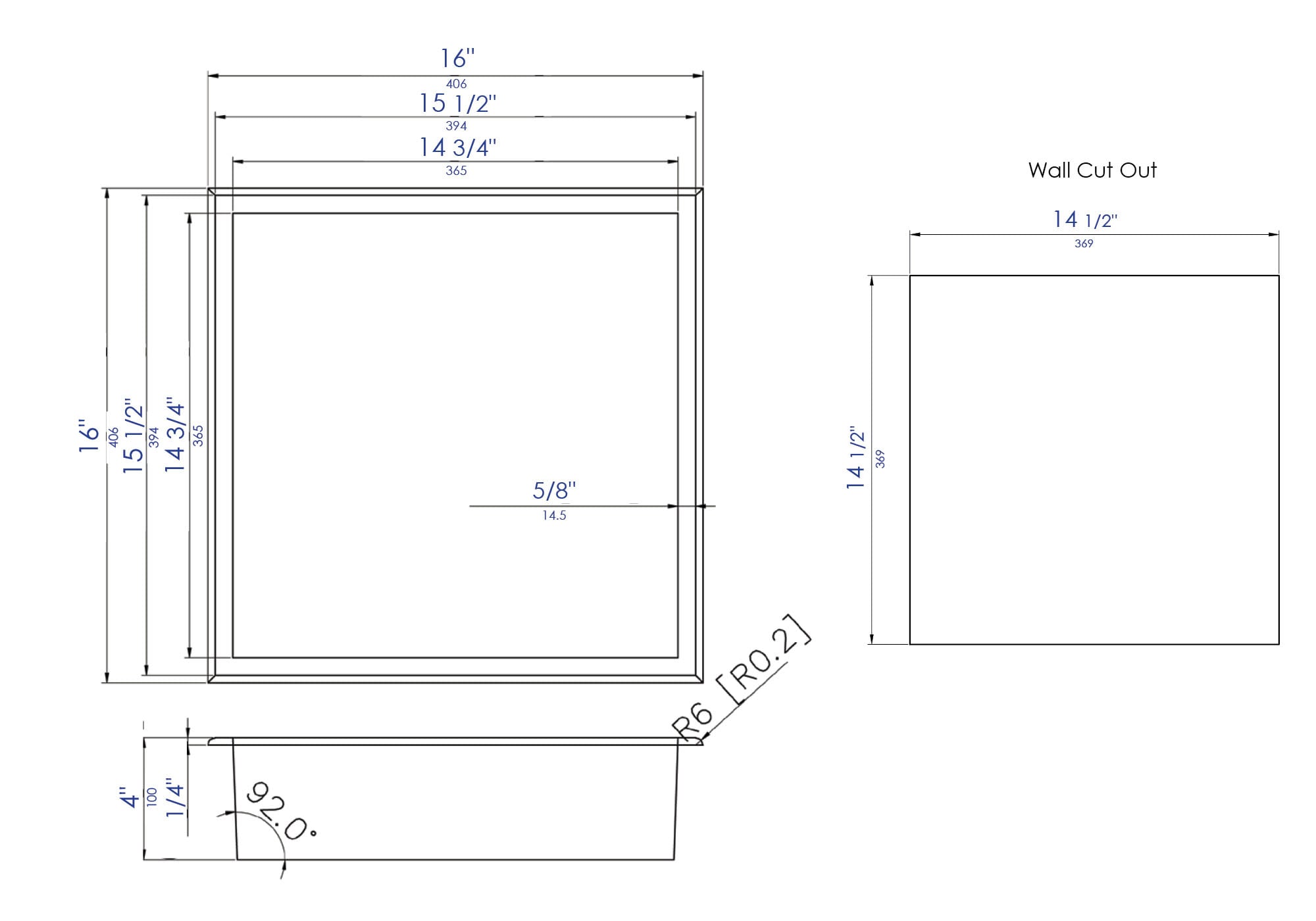 ALFI ALFI brand 16 x 16 Polished Stainless Steel Square Single Shelf ...