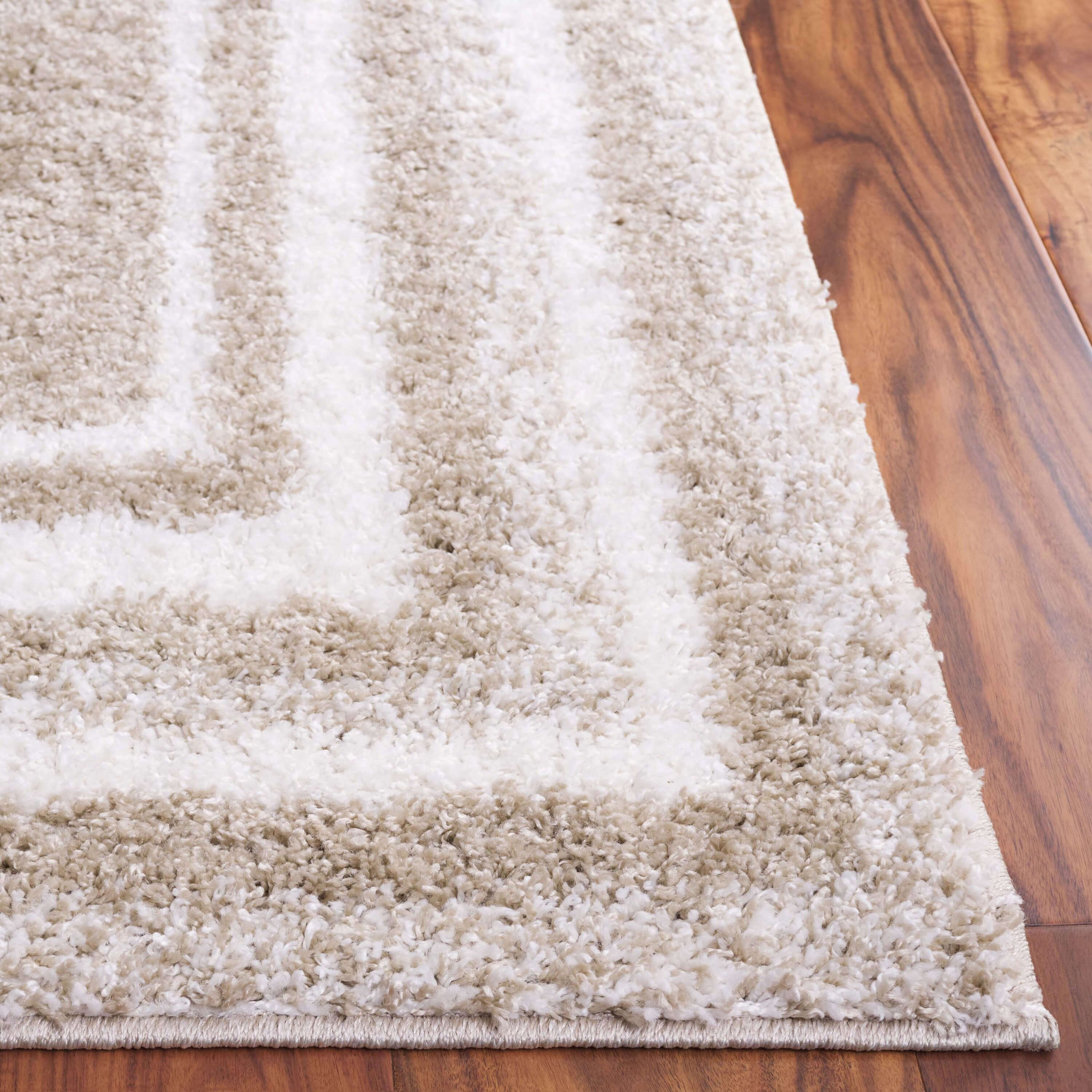 Ivory and Beige Rectangular Tufted Shag Area Rug