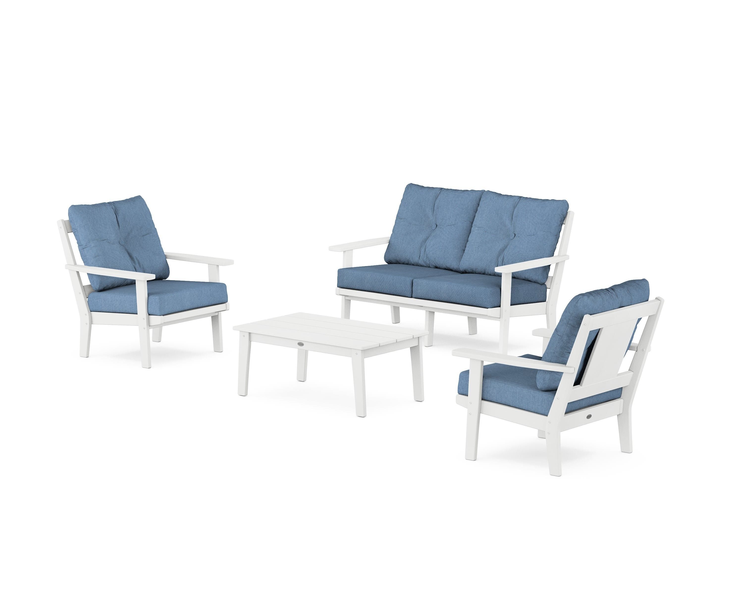 POLYWOOD PWS2144-2-WH161147 Praire 3 -Piece Patio Conversation Set with Blue Cushions