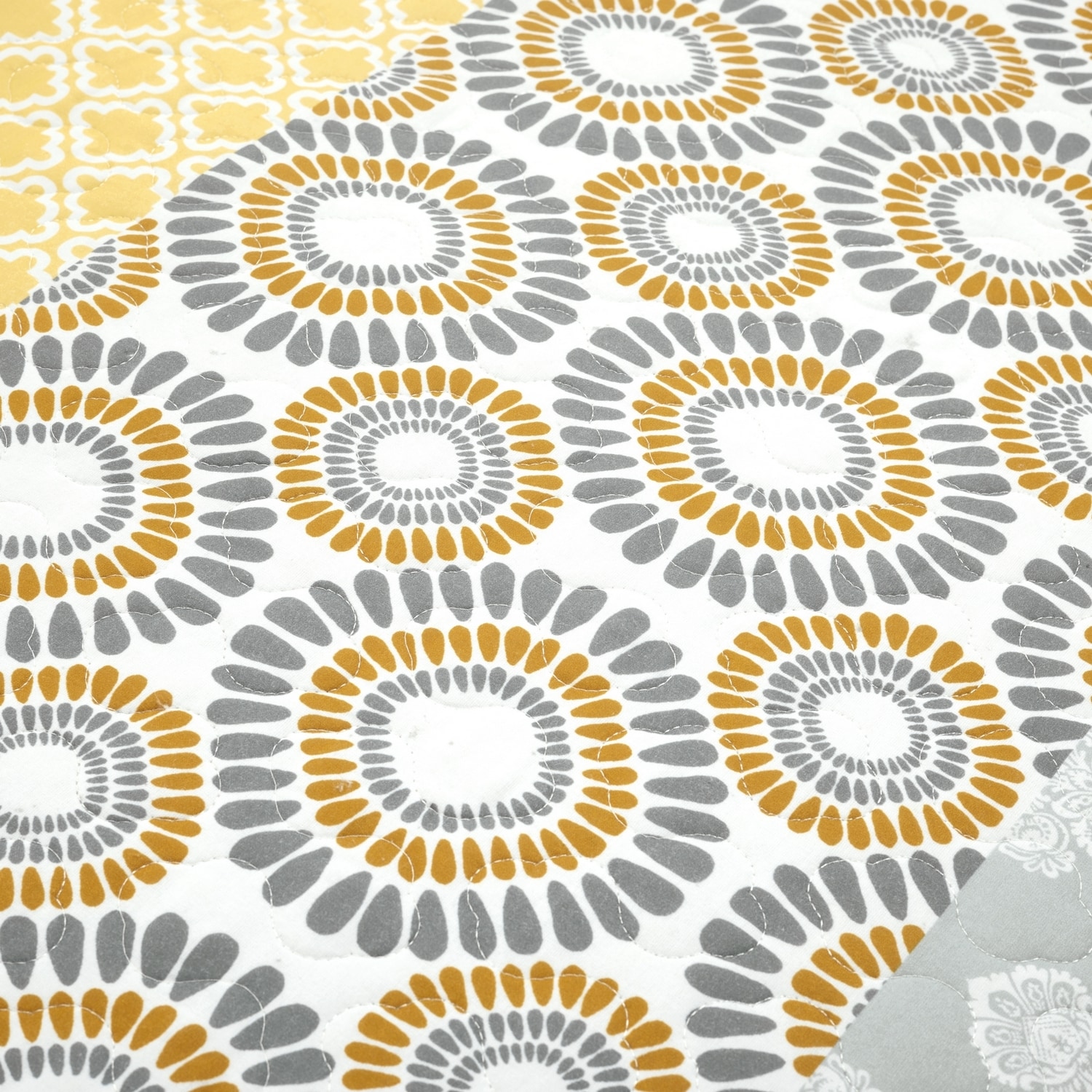 Bohemian Yellow and Gray Cotton Reversible Full Quilt Set